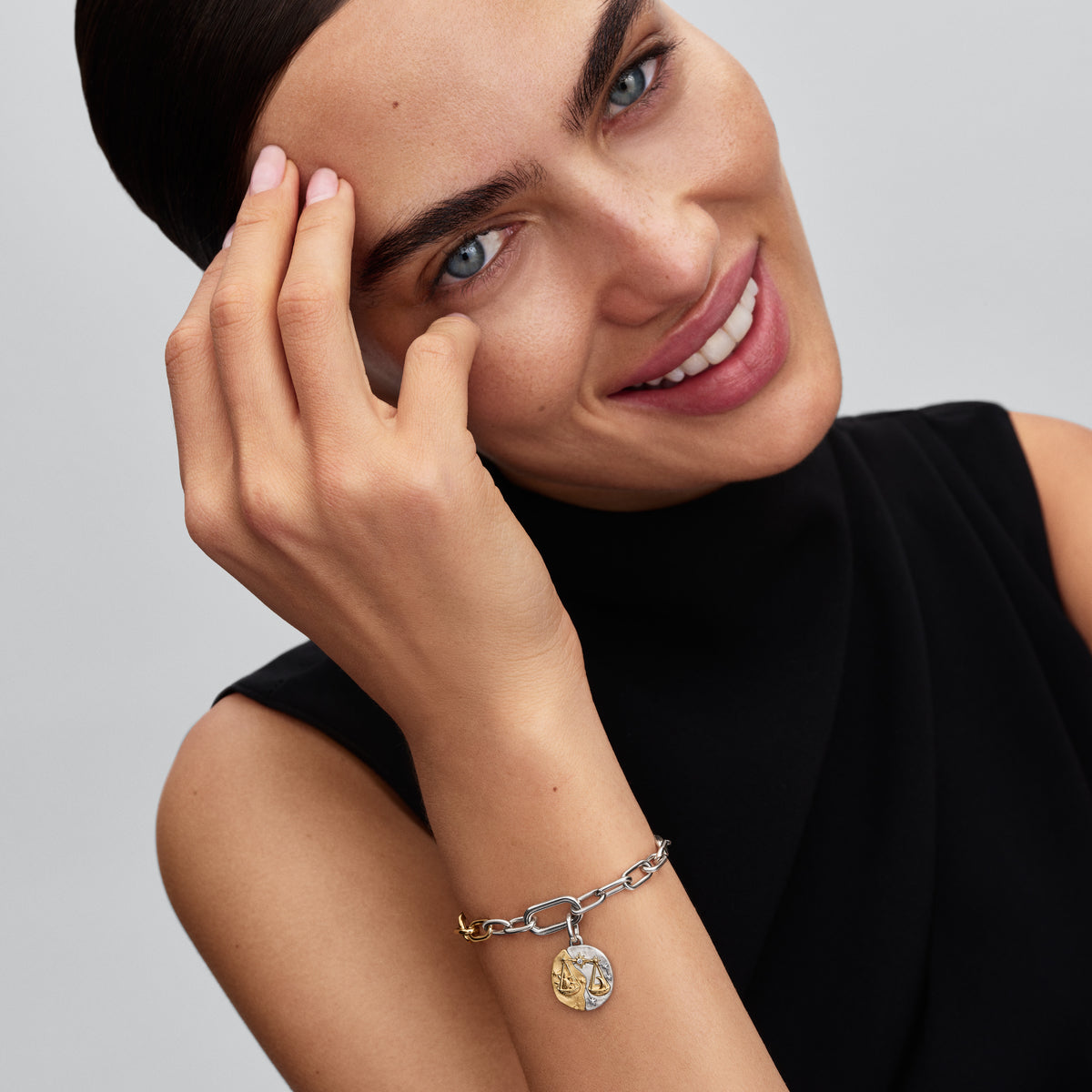 Libra Sterling Silver And 14K Gold-Plated Medallion With Clear Cubic Zirconia