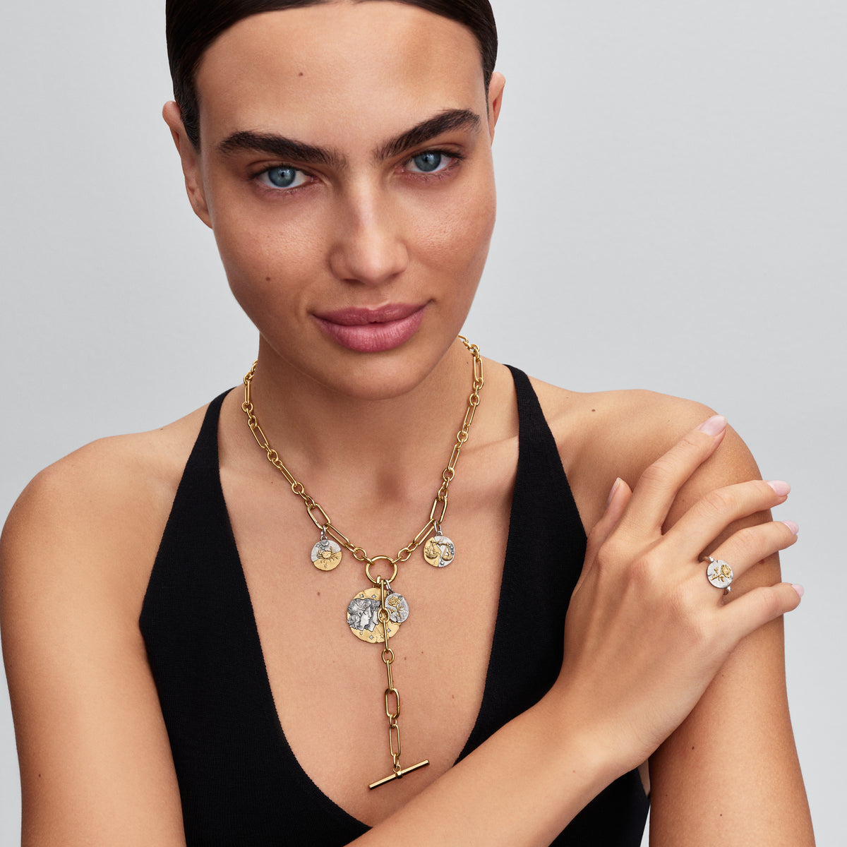 Libra Sterling Silver And 14K Gold-Plated Medallion With Clear Cubic Zirconia