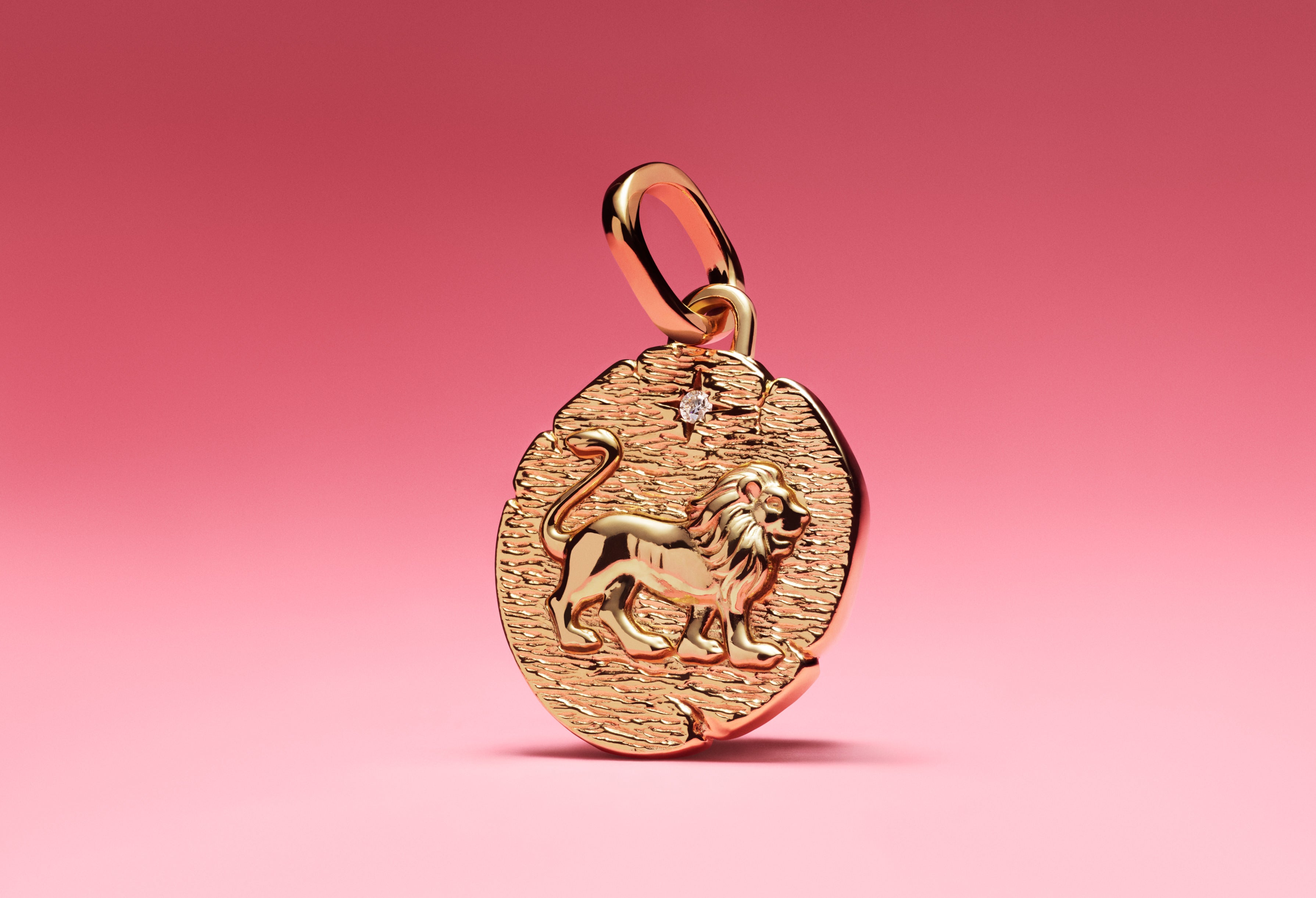 Lion 14K Gold-Plated Medallion With Clear Cubic Zirconia