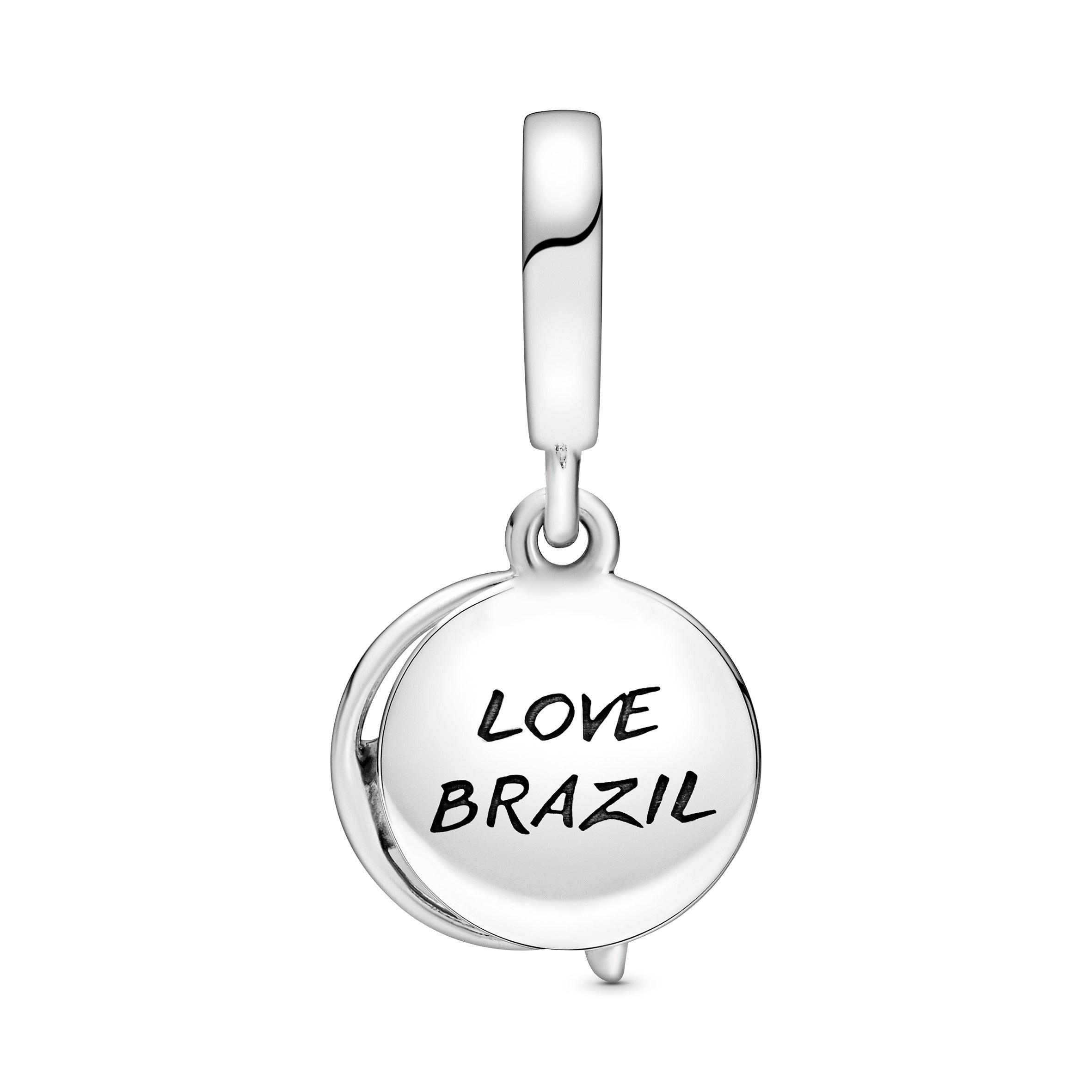 Love Brazil Sterling Silver Dangle With Icy Blue Crystal And Green, Blue, Yellow And Glittery Enamel