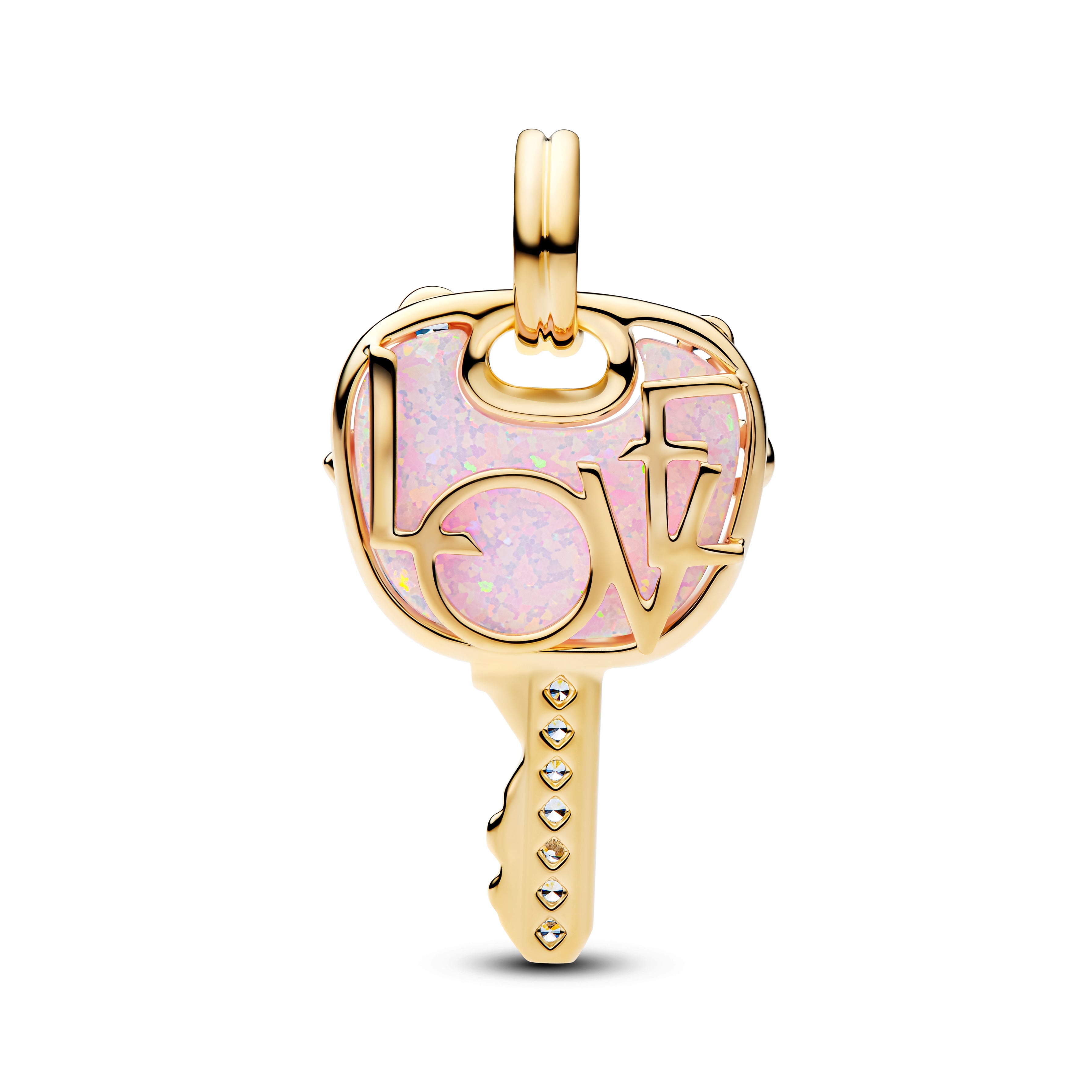 Love Key 14K Gold-Plated Dangle With Clear Cubic Zirconia And Lab-Created Pink Opal
