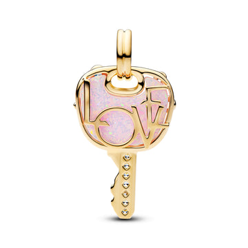 Love Key 14K Gold-Plated Dangle With Clear Cubic Zirconia And Lab-Created Pink Opal
