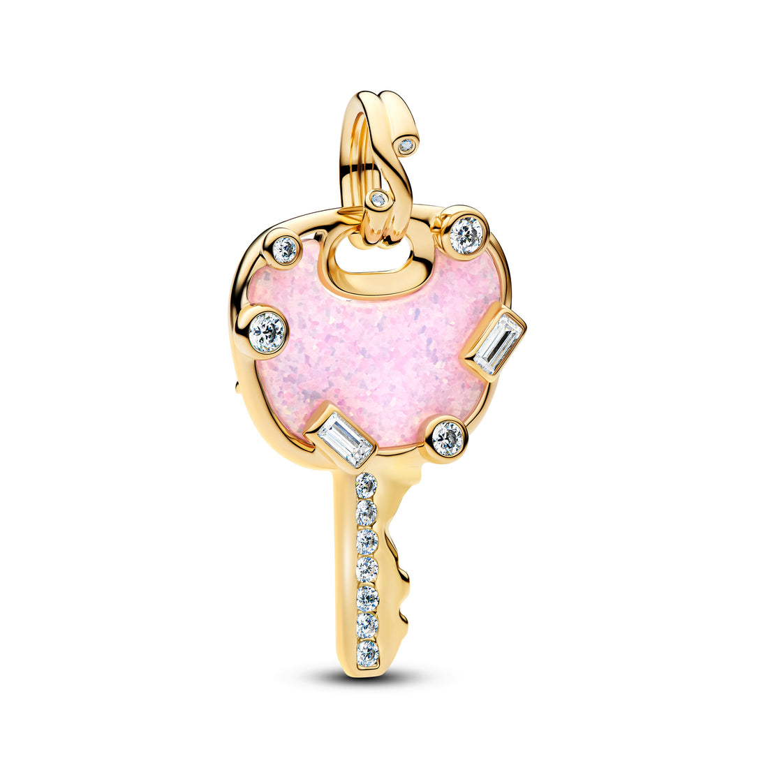 Love Key 14K Gold-Plated Dangle With Clear Cubic Zirconia And Lab-Created Pink Opal