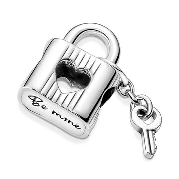 Love Padlock And Key Sterling Silver Charm With Black Enamel