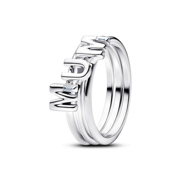 Mum Sterling Silver Splittable Ring With Clear Cubic Zirconia
