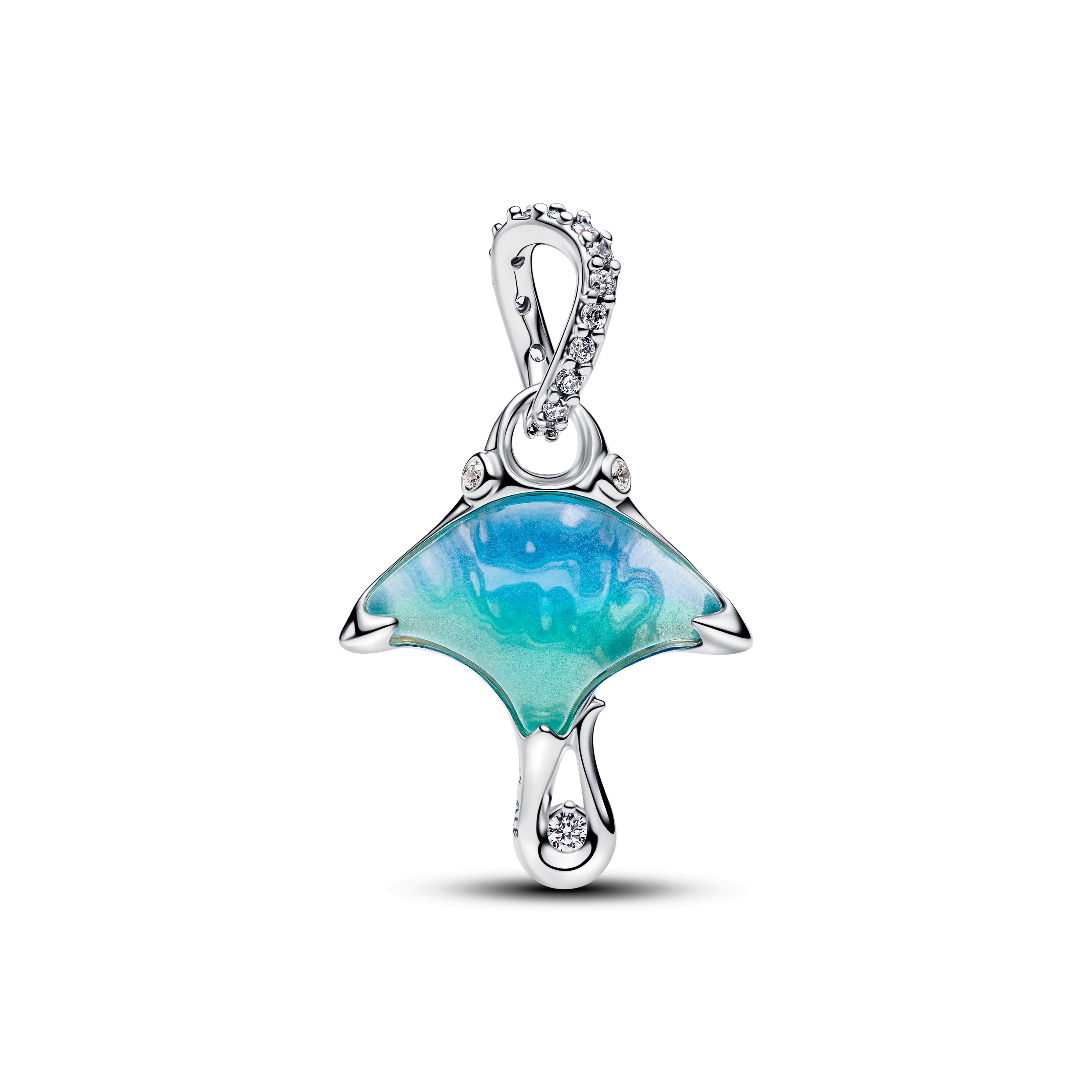 Manta Sterling Silver Dangle With Clear Cubic Zirconia, White Bioresin Man-Made Mother Of Pearl, Enamel And Shaded Blue Murano G