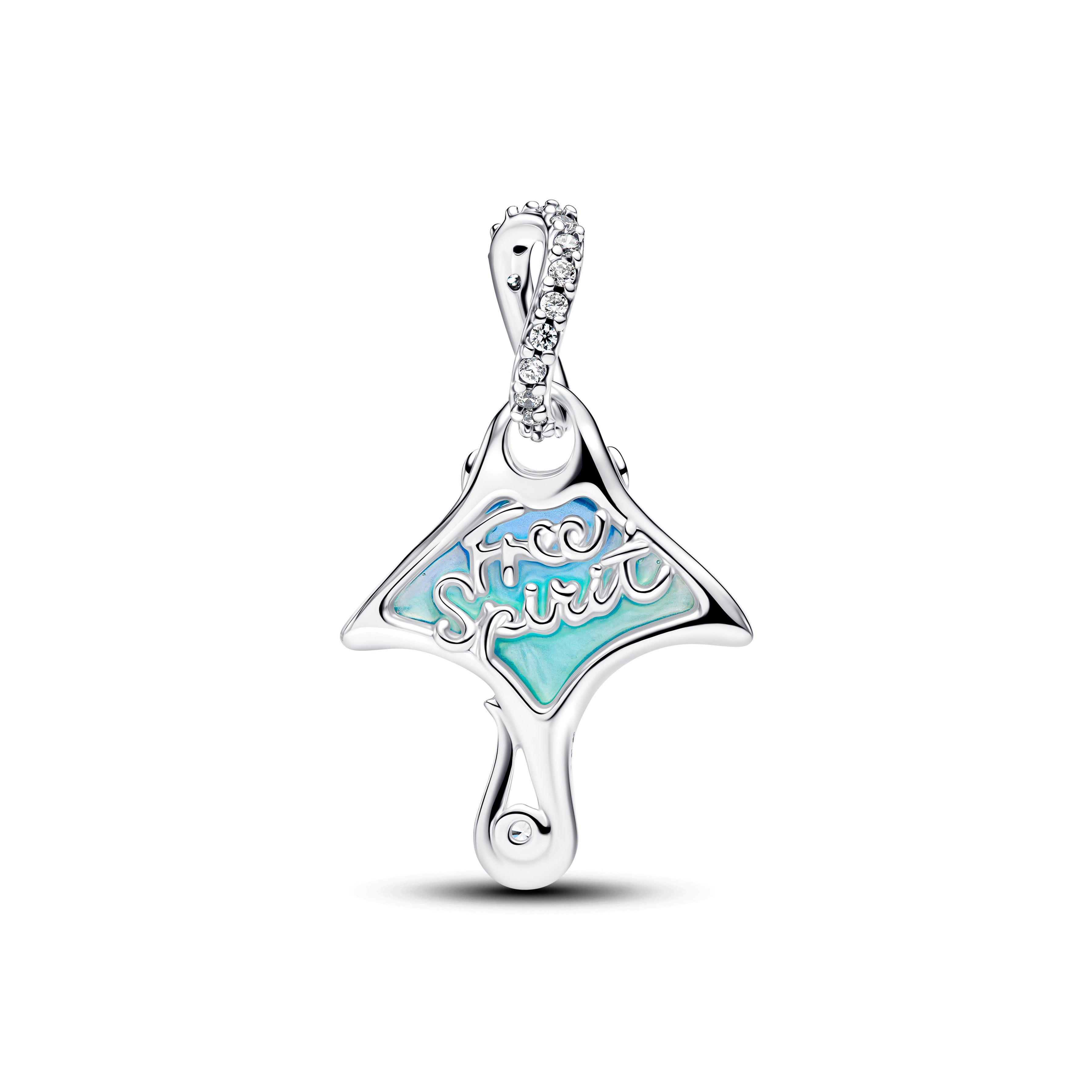 Manta Sterling Silver Dangle With Clear Cubic Zirconia, White Bioresin Man-Made Mother Of Pearl, Enamel And Shaded Blue Murano G