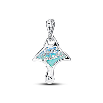Manta Sterling Silver Dangle With Clear Cubic Zirconia, White Bioresin Man-Made Mother Of Pearl, Enamel And Shaded Blue Murano G