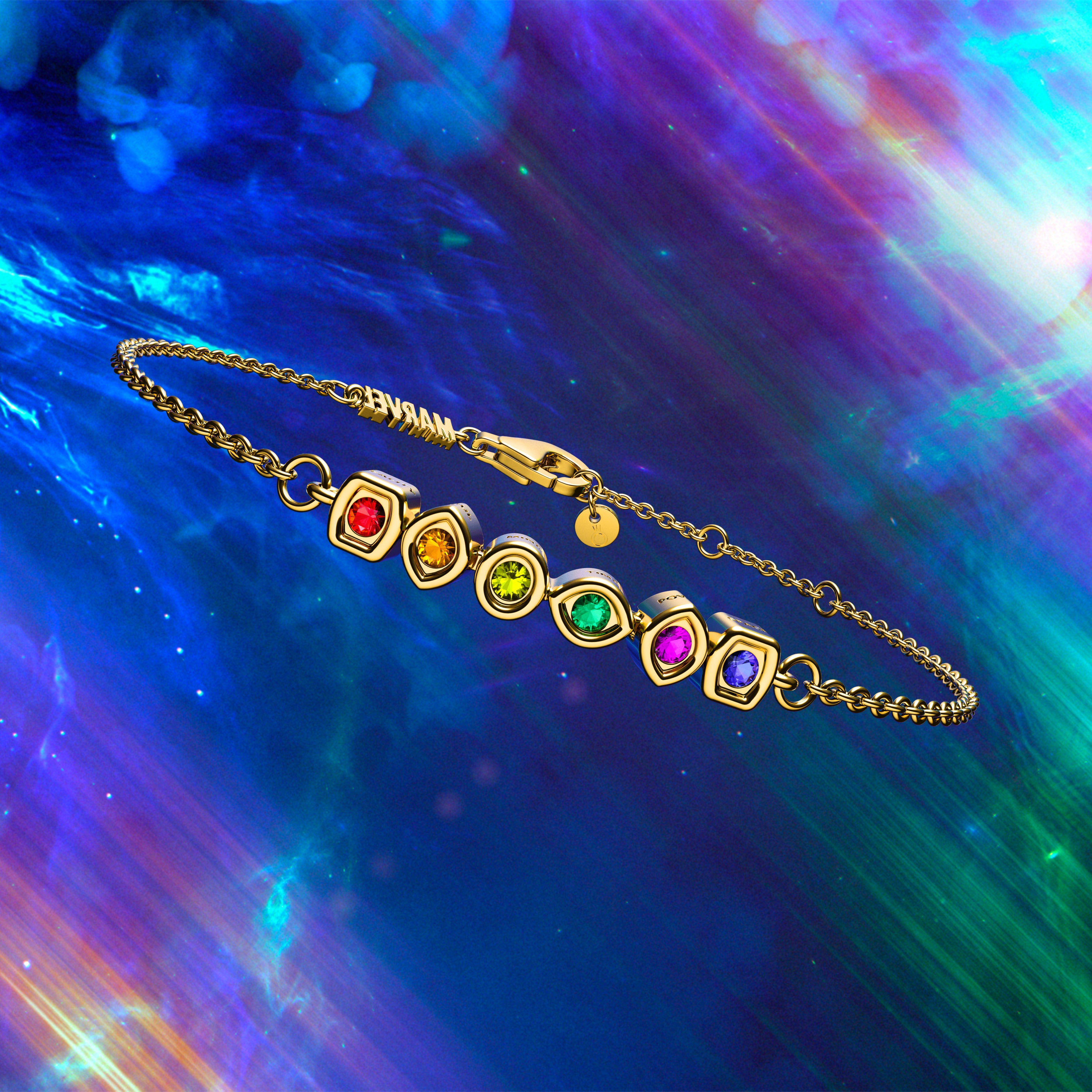 Marvel 14K Gold-Plated Bracelet With Red, Orange, Yellow, Green, Purple And Blue Crystal