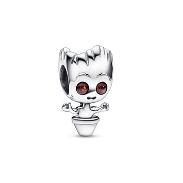 Marvel Baby Groot Sterling Silver Charm With Brown Crystal
