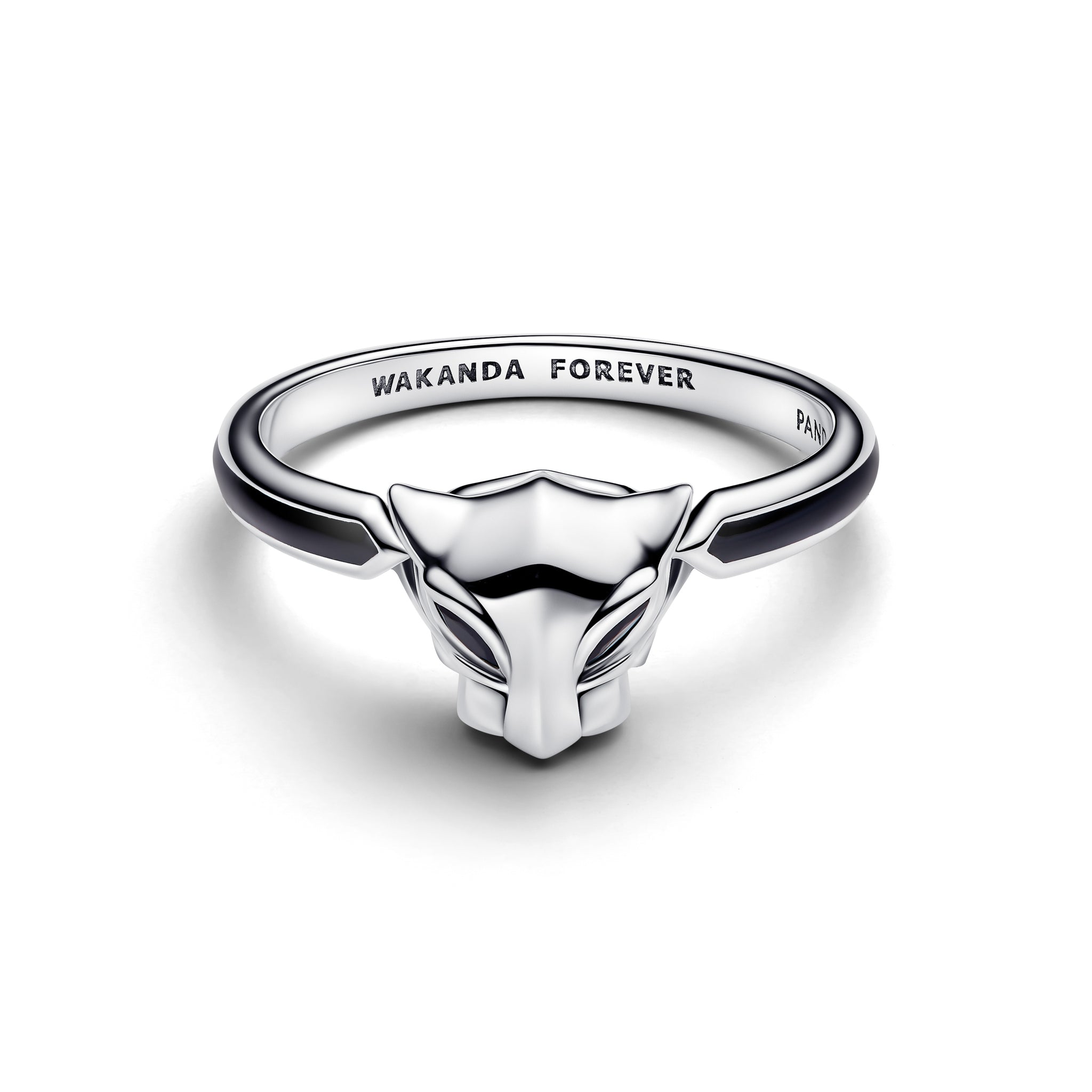 Marvel Black Panther Sterling Silver Ring With Black Crystal And Black Enamel