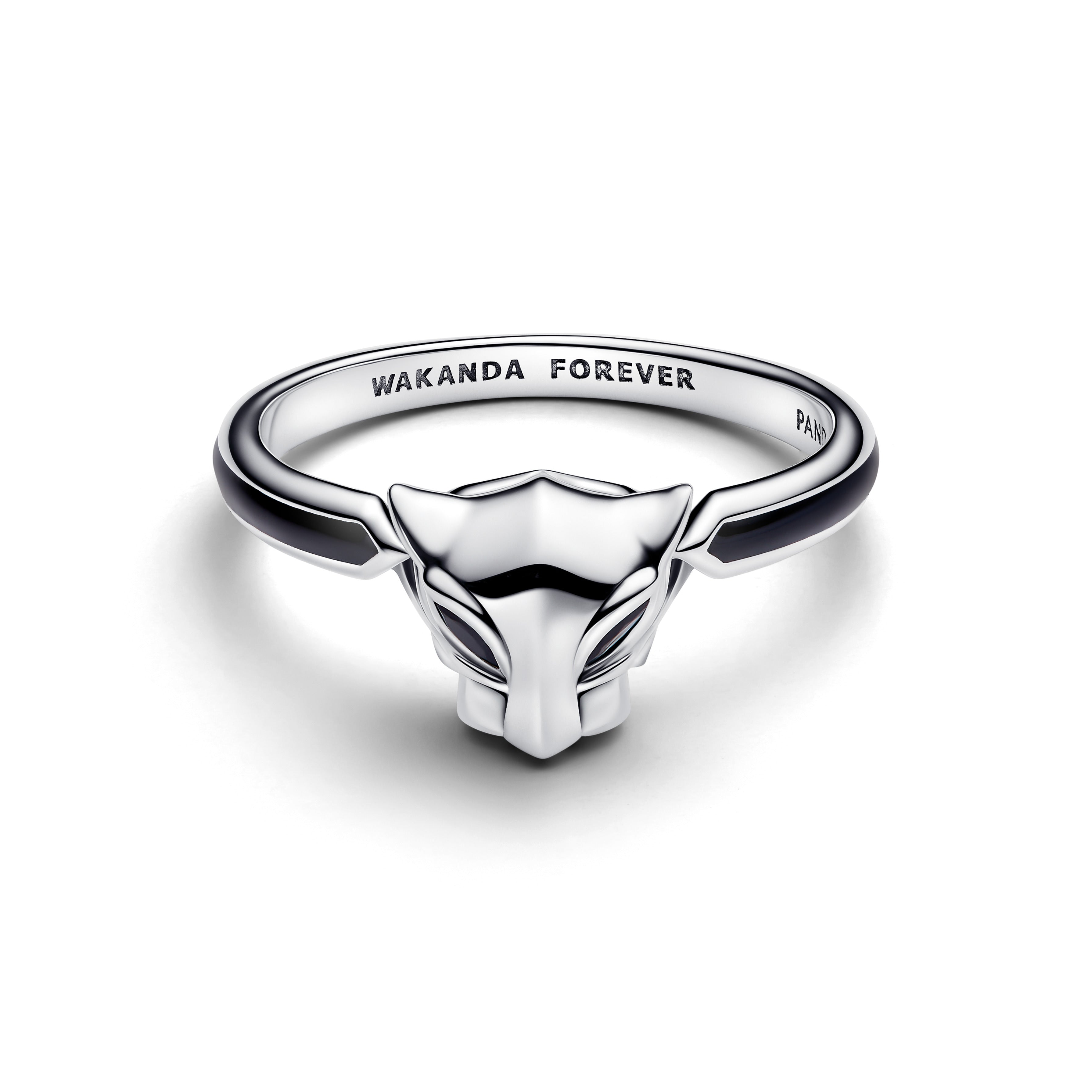 Marvel Black Panther Sterling Silver Ring With Black Crystal And Black Enamel