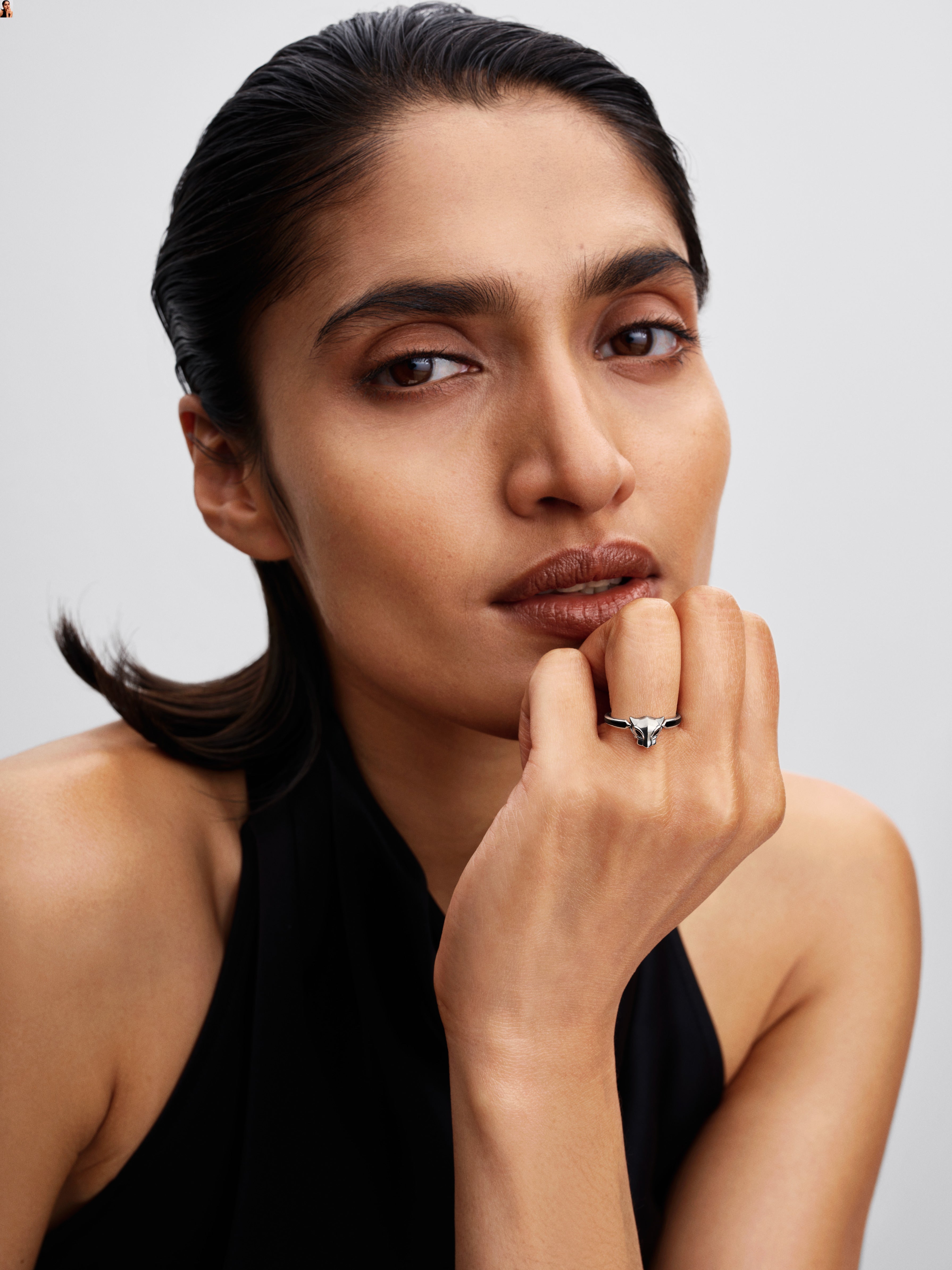 Marvel Black Panther Sterling Silver Ring With Black Crystal And Black Enamel