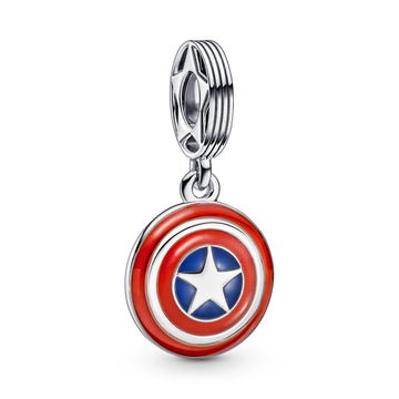 Marvel Captain America Shield Sterling Silver Dangle With Blue And Red Enamel