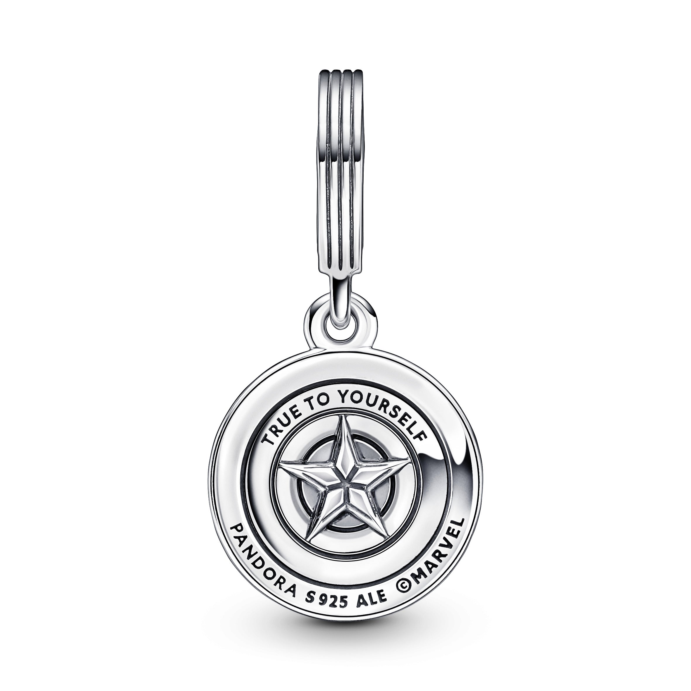 Marvel Captain America Shield Sterling Silver Dangle With Blue And Red Enamel