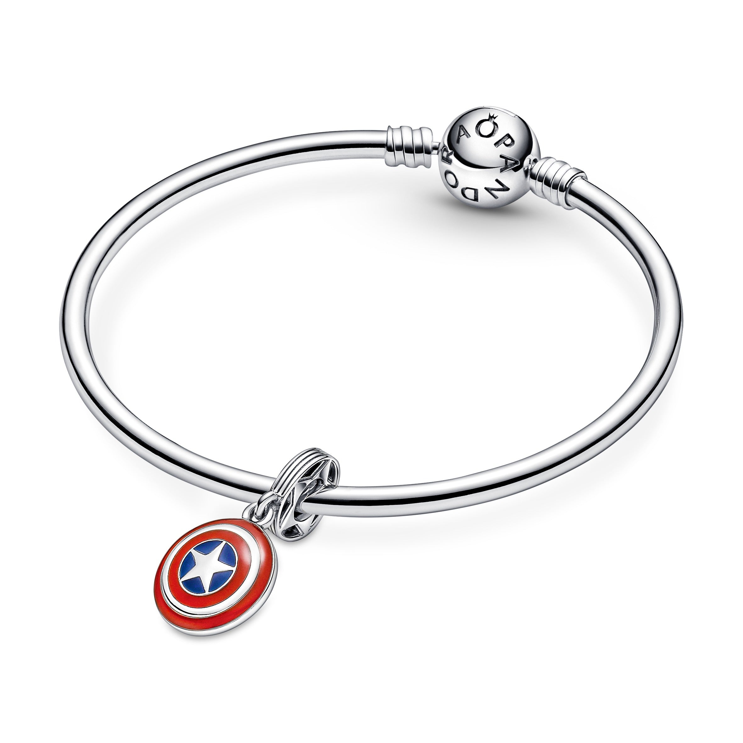 Marvel Captain America Shield Sterling Silver Dangle With Blue And Red Enamel