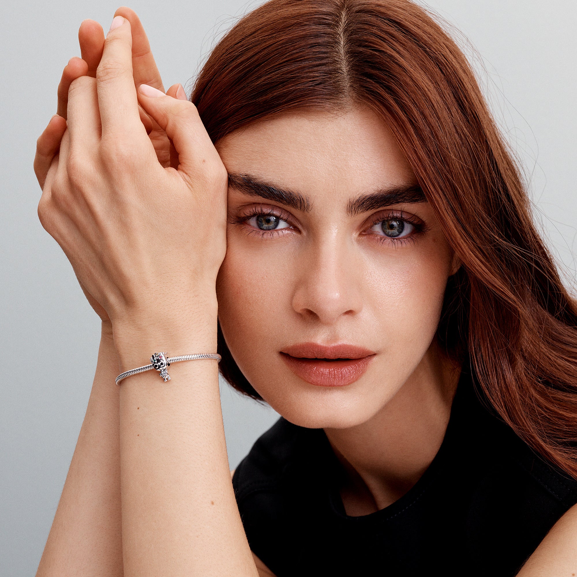 Marvel Groot Sterling Silver Charm With Clear And Red Cubic Zirconia, Blue, Green And Yellow Crystal And Black Enamel