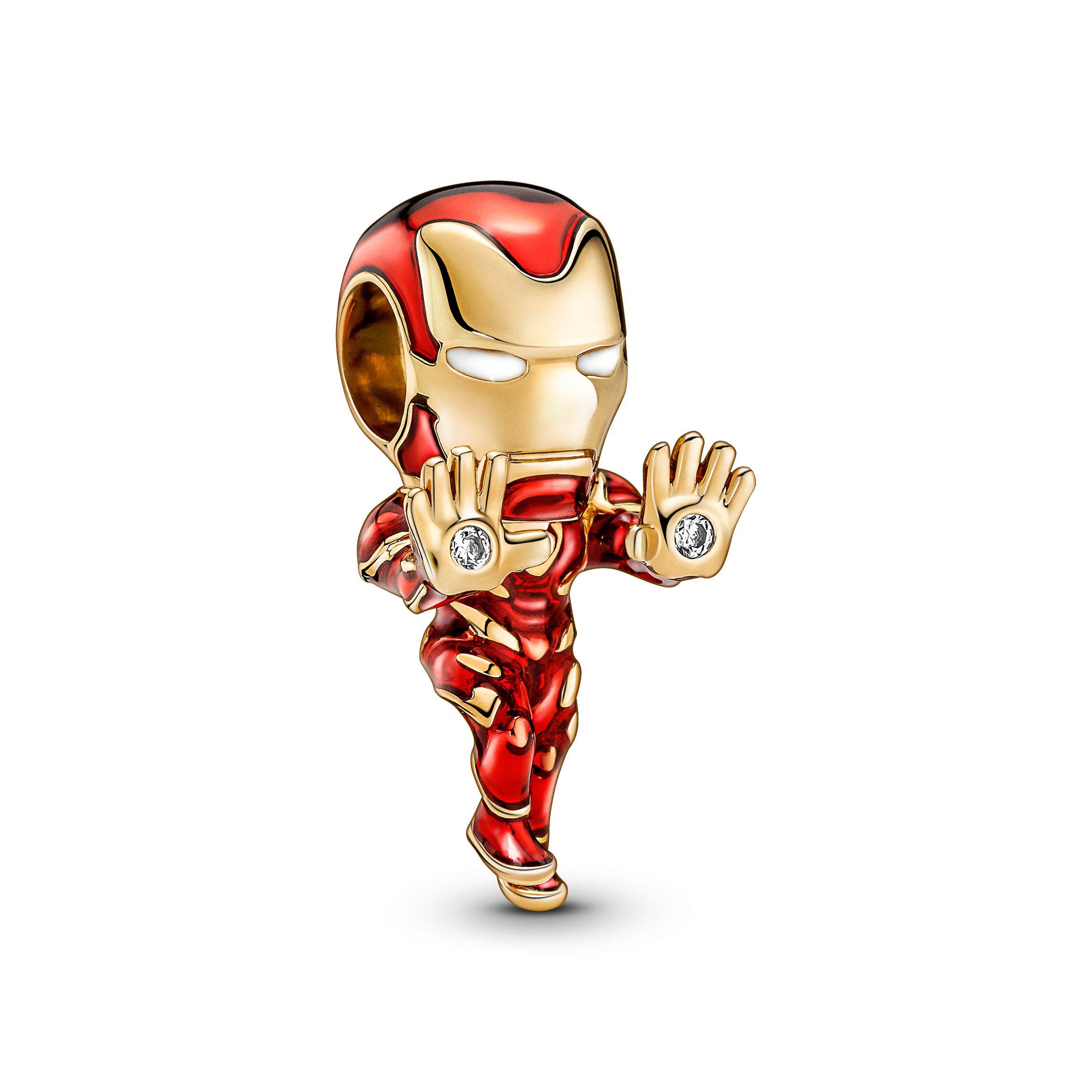 Marvel Iron Man 14K Gold-Plated Charm With Clear Cubic Zirconia, Red, Black And White Enamel