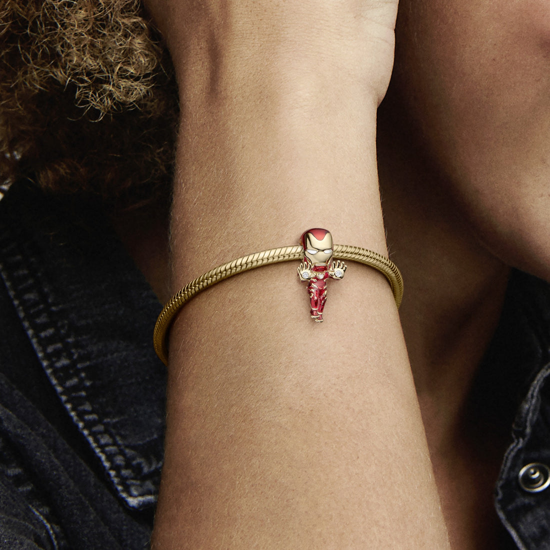 Marvel Iron Man 14K Gold-Plated Charm With Clear Cubic Zirconia, Red, Black And White Enamel