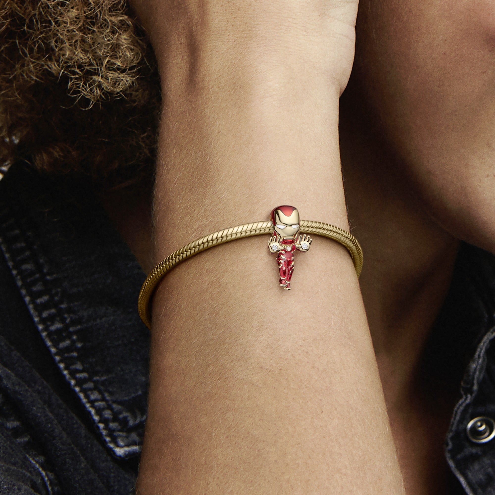 Marvel Iron Man 14K Gold-Plated Charm With Clear Cubic Zirconia, Red, Black And White Enamel