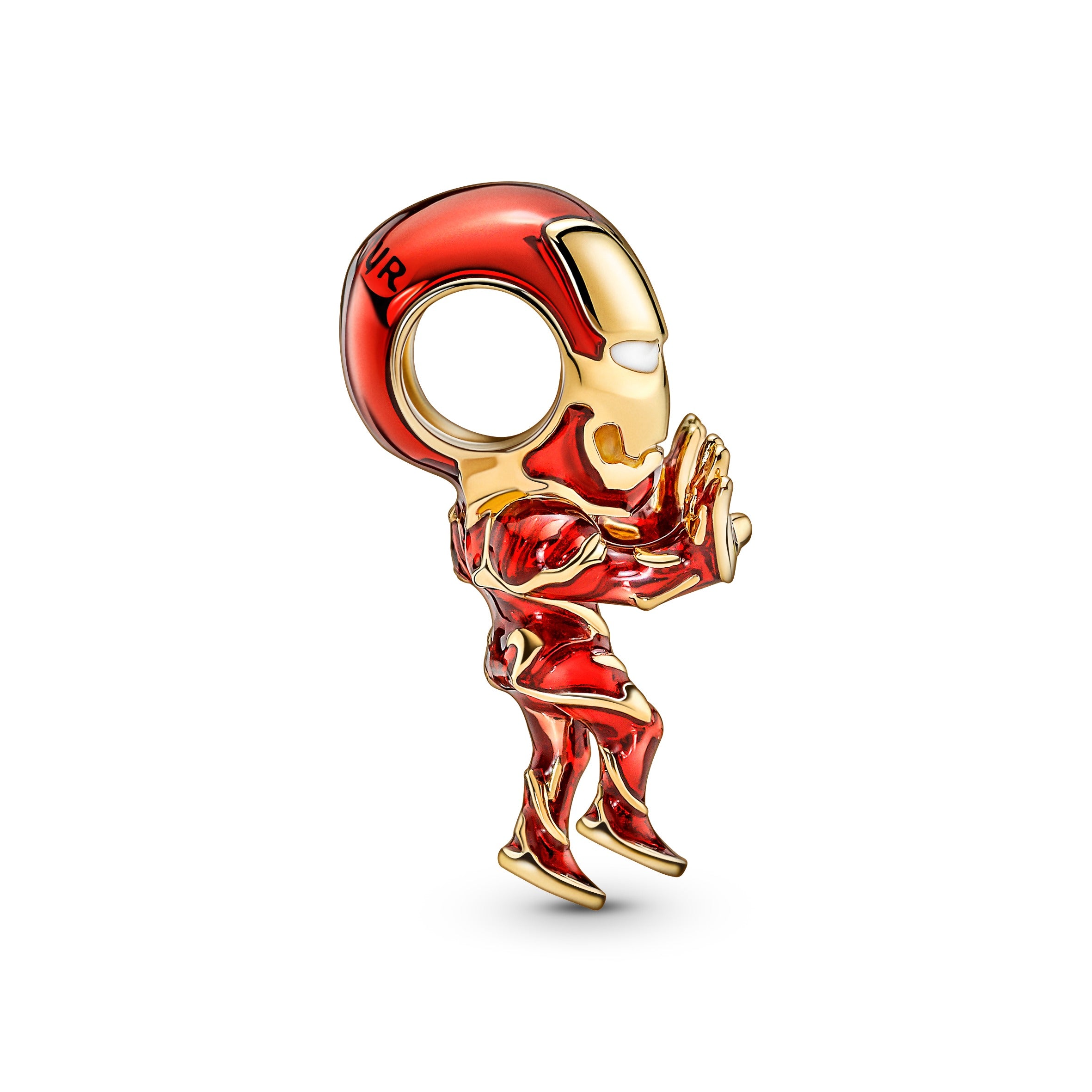 Marvel Iron Man 14K Gold-Plated Charm With Clear Cubic Zirconia, Red, Black And White Enamel