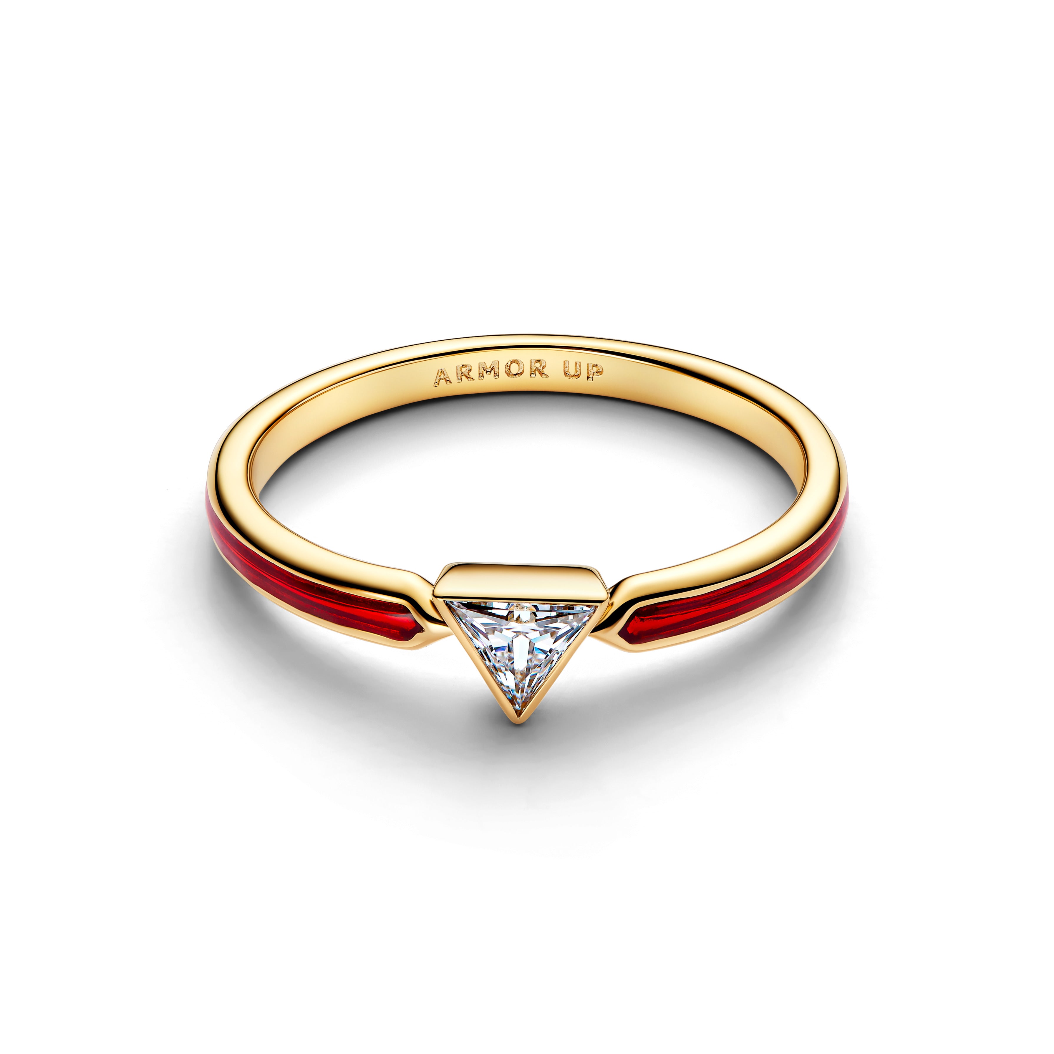 Marvel Iron Man 14K Gold-Plated Ring With Clear Cubic Zirconia And Red Enamel
