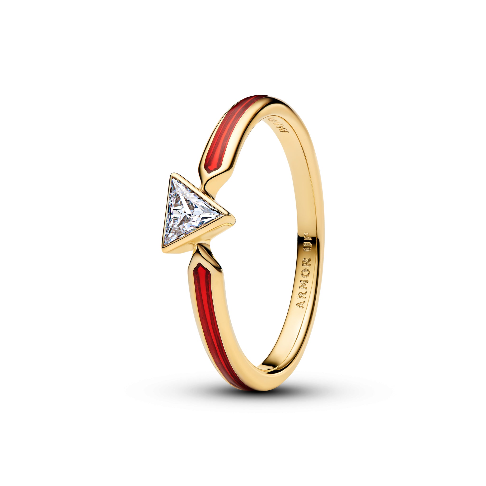 Marvel Iron Man 14K Gold-Plated Ring With Clear Cubic Zirconia And Red Enamel