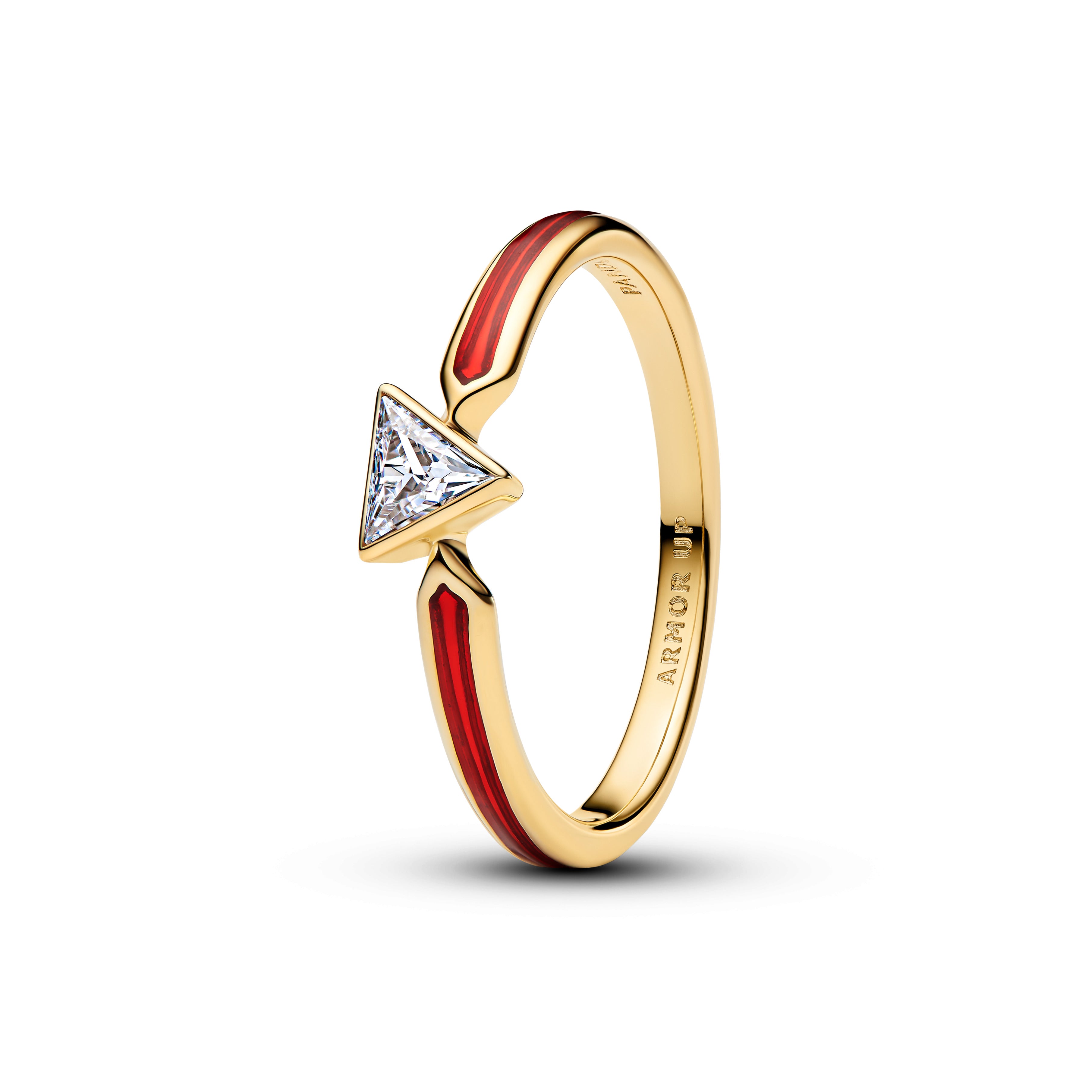 Marvel Iron Man 14K Gold-Plated Ring With Clear Cubic Zirconia And Red Enamel
