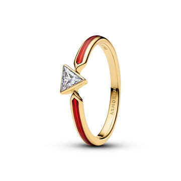 Marvel Iron Man 14K Gold-Plated Ring With Clear Cubic Zirconia And Red Enamel