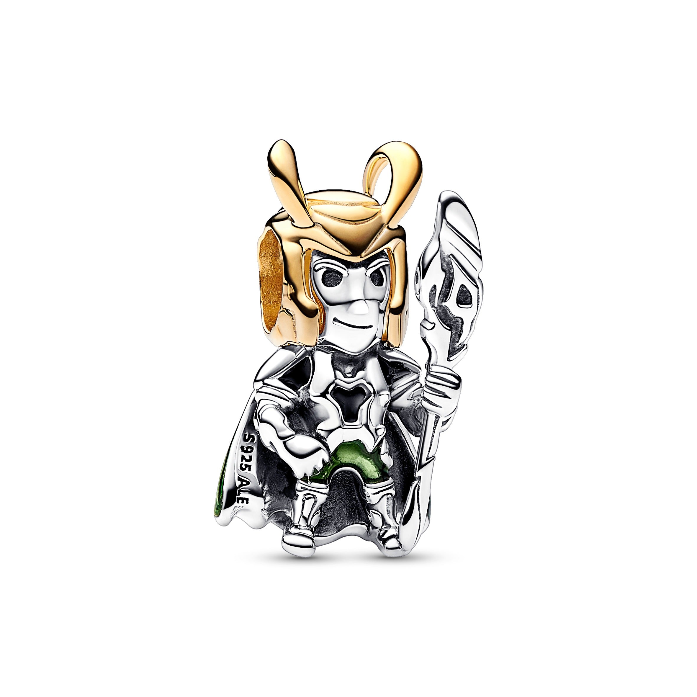 Marvel Loki Sterling Silver And 14K Gold-Plated Charm With Transparent Green And Black Enamel