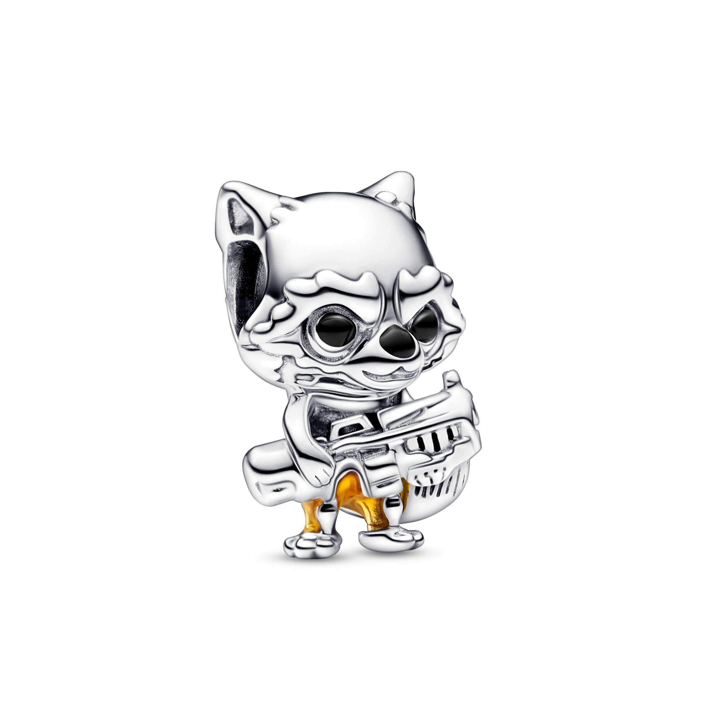 Marvel Rocket Sterling Silver Charm With Black And Transparent Orange Enamel