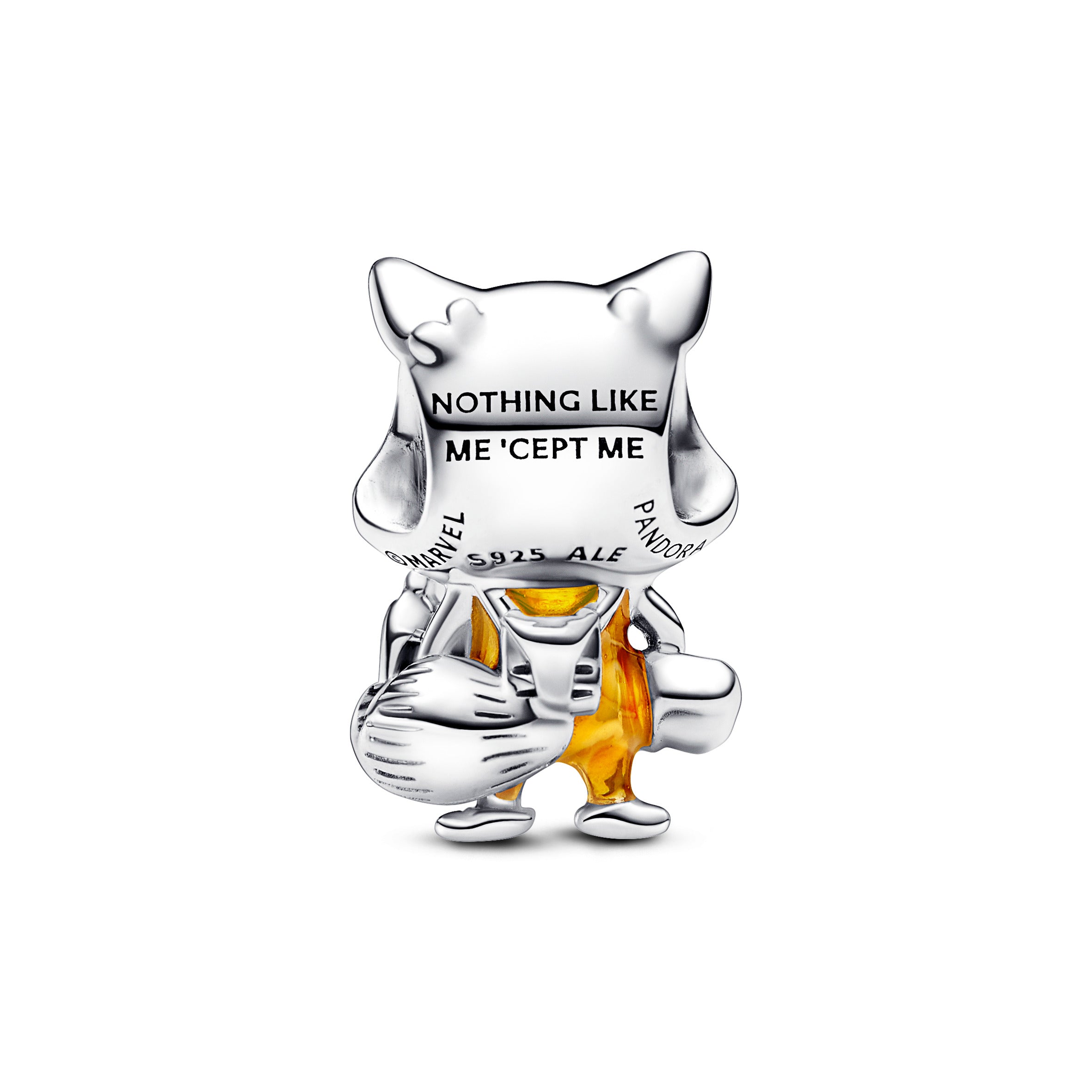 Marvel Rocket Sterling Silver Charm With Black And Transparent Orange Enamel