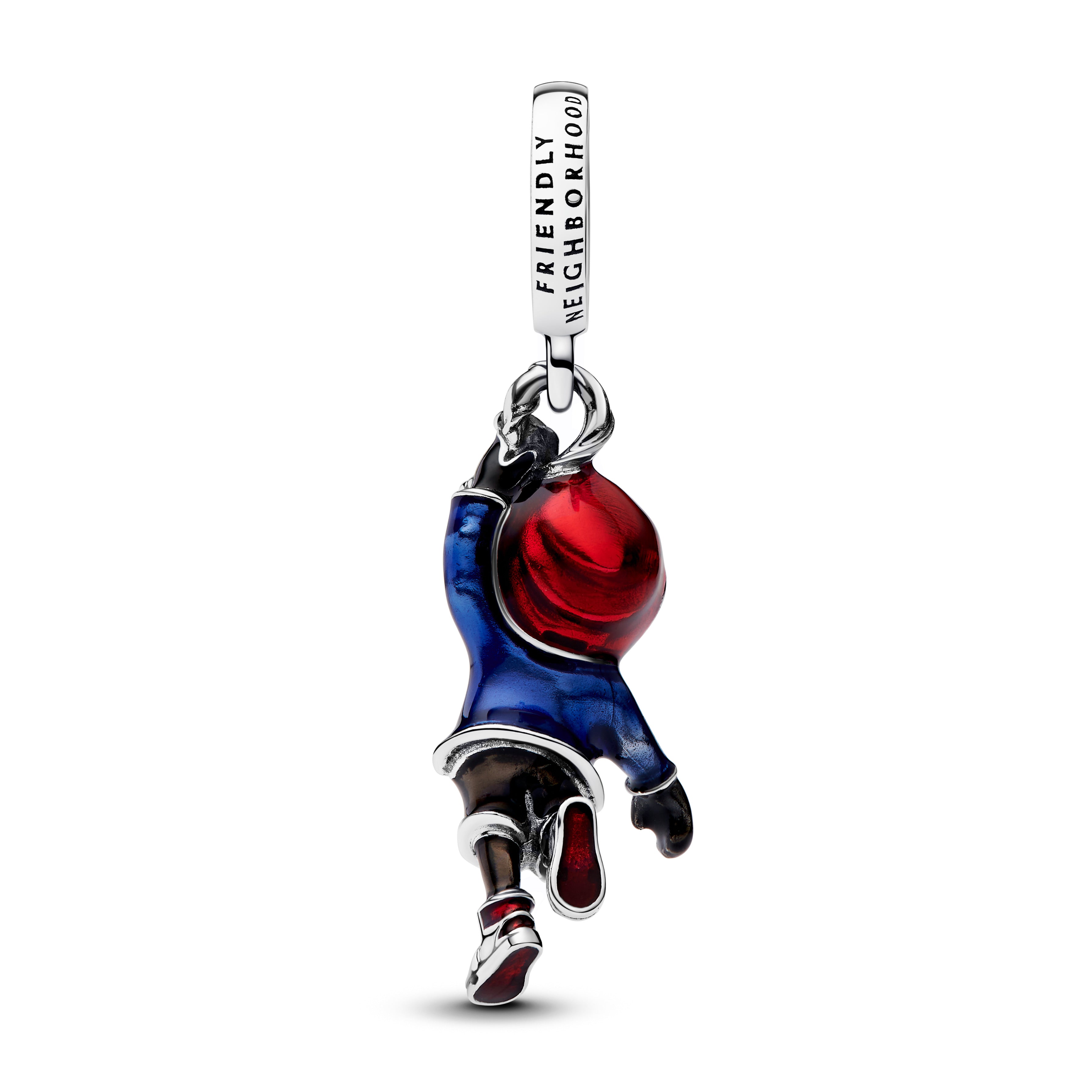 Marvel Spider-Man Miles Morales Sterling Silver Dangle With Red, Blue, White And Black Enamel