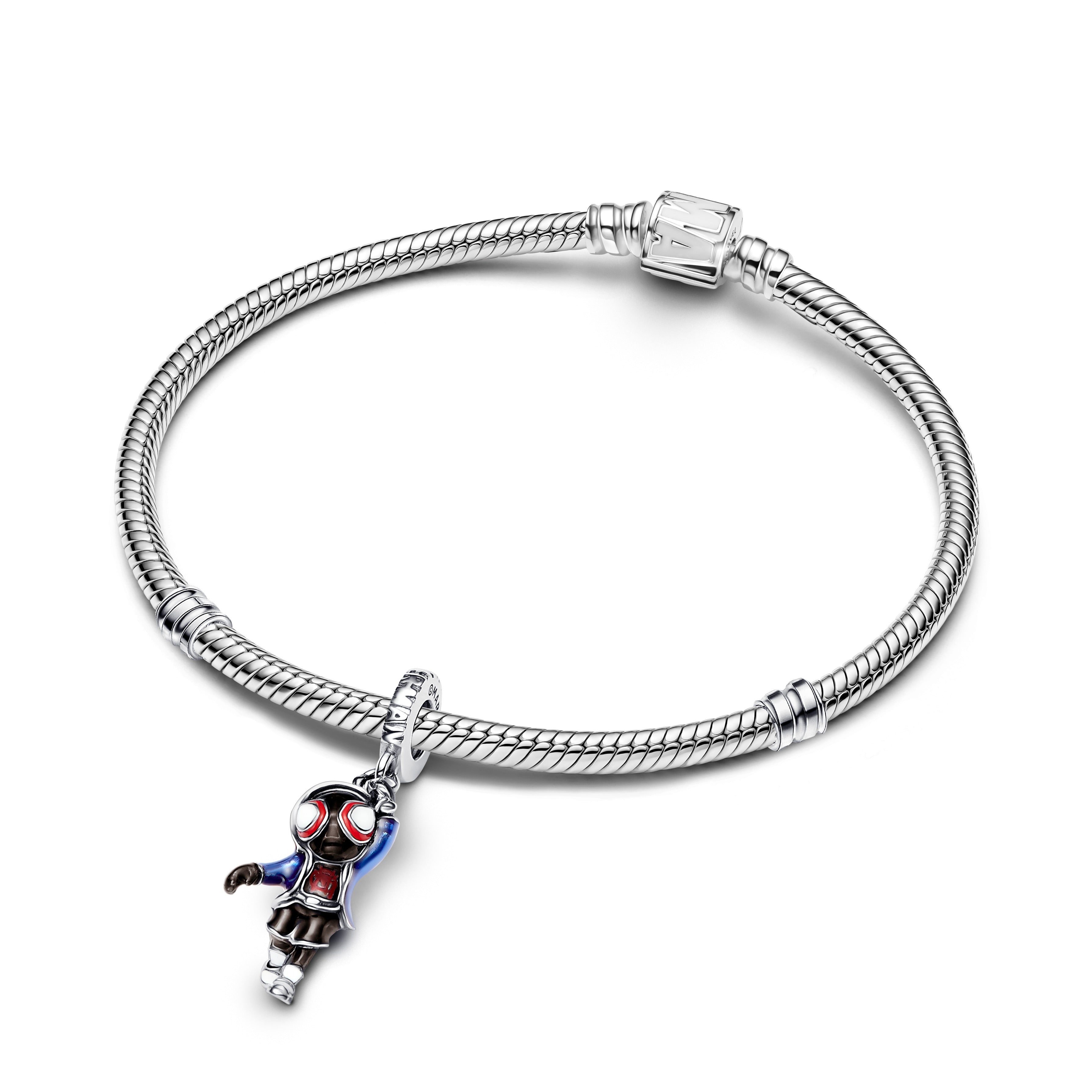 Marvel Spider-Man Miles Morales Sterling Silver Dangle With Red, Blue, White And Black Enamel