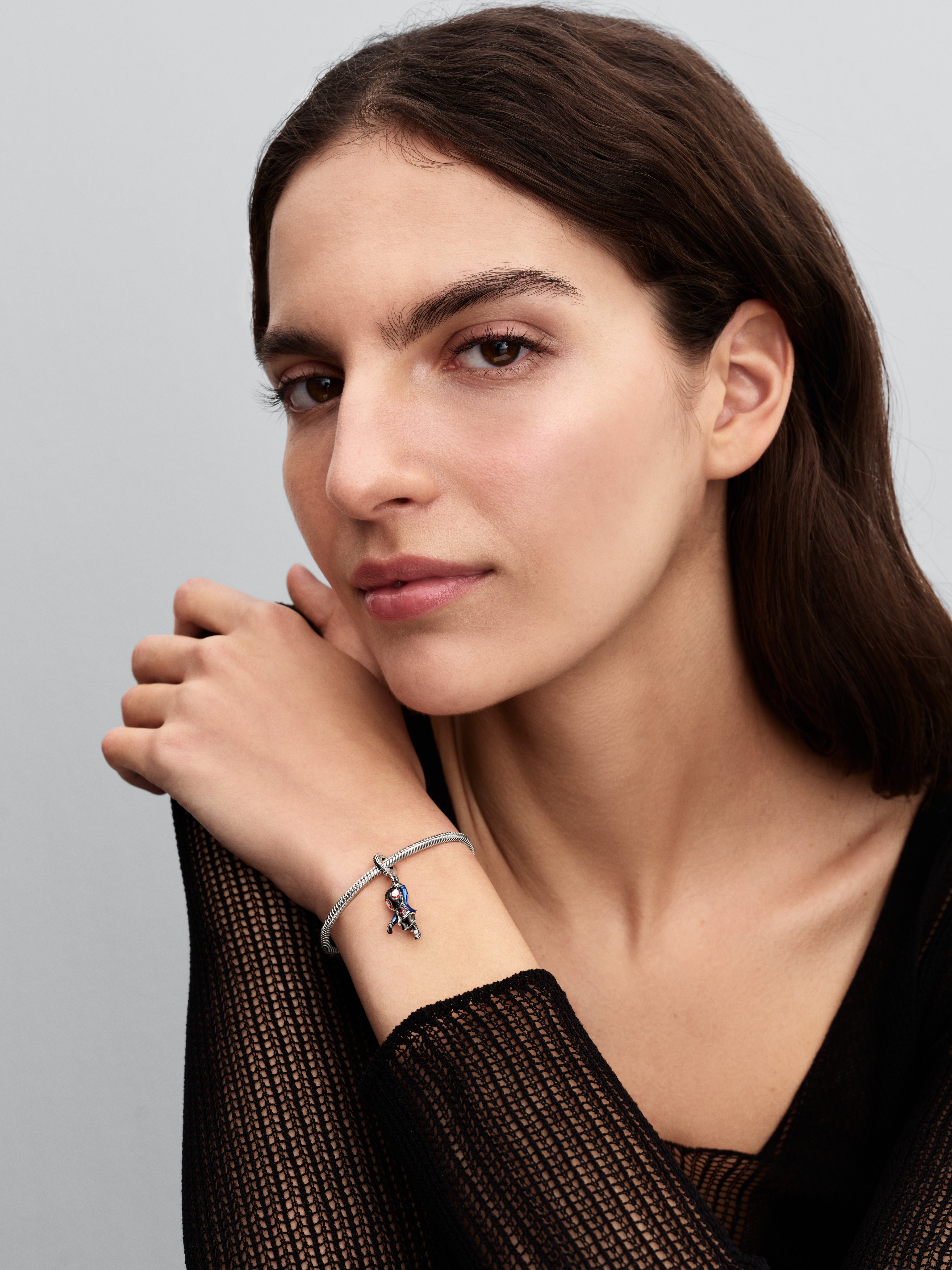 Marvel Spider-Man Miles Morales Sterling Silver Dangle With Red, Blue, White And Black Enamel