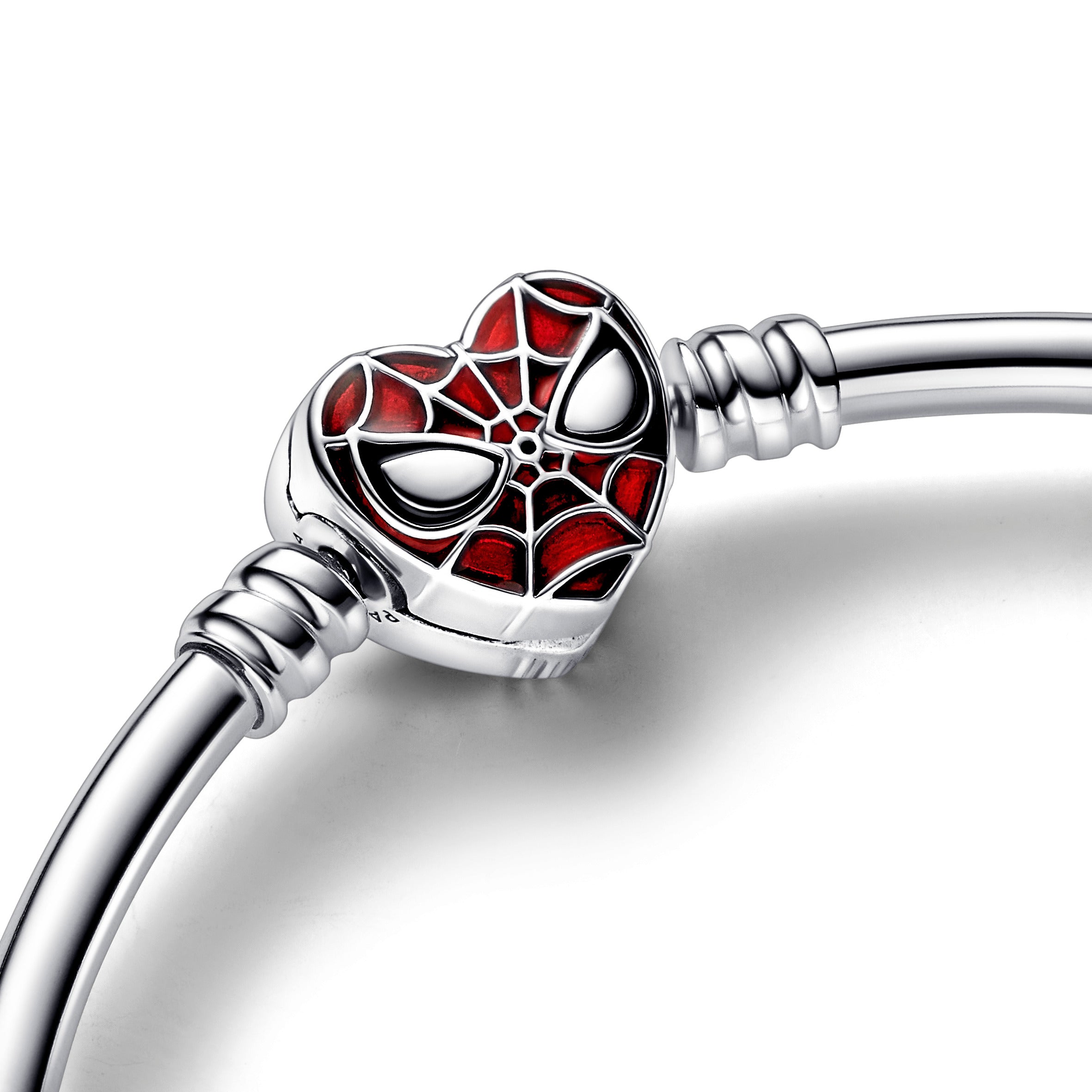 Marvel Spider-Man Sterling Silver Bangle With Black And Transparent Red Enamel