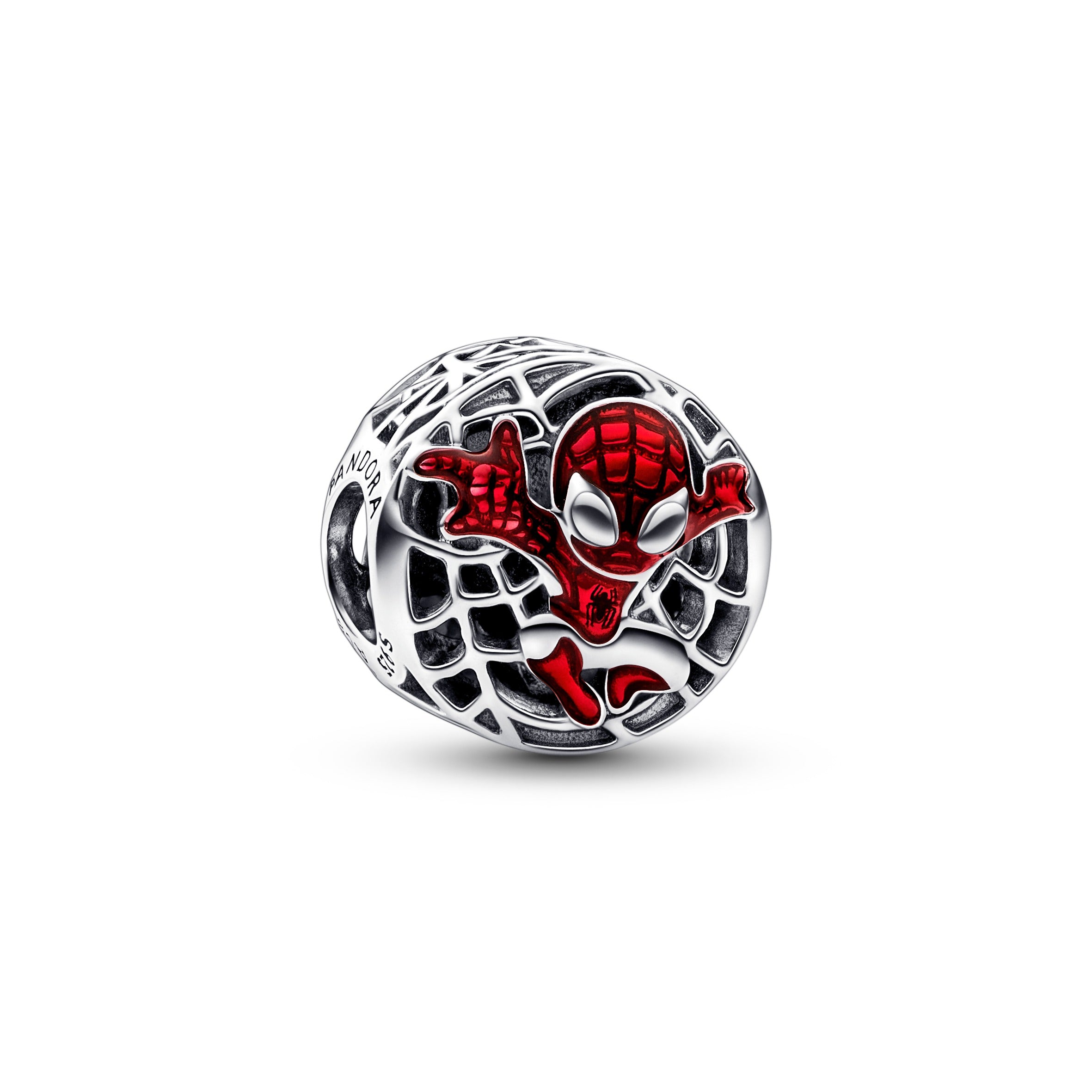 Marvel Spider-Man Sterling Silver Charm With Black And Transparent Red Enamel
