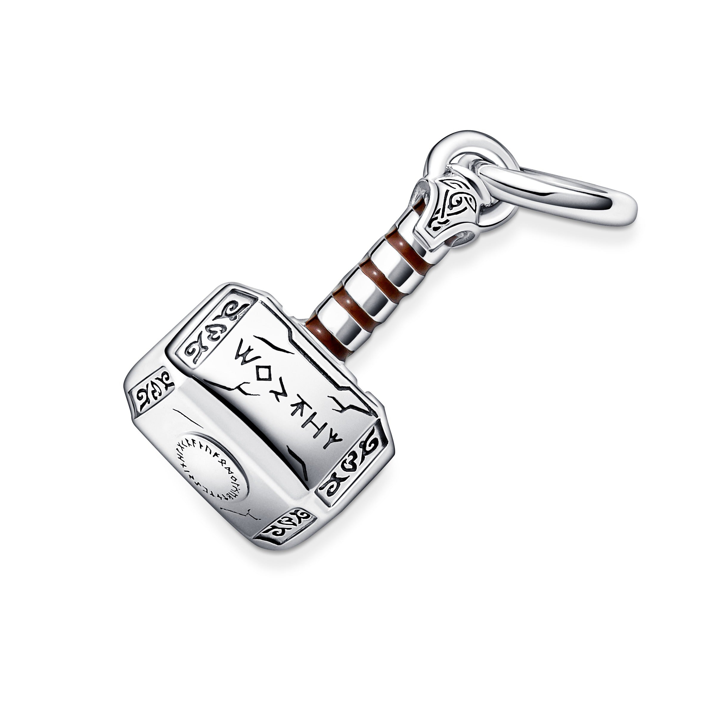 Marvel Thors Hammer Sterling Silver Dangle With Brown Enamel
