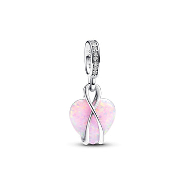 Mom Heart Sterling Silver Dangle With Pink Lab-Created Opal And Clear Cubic Zirconia