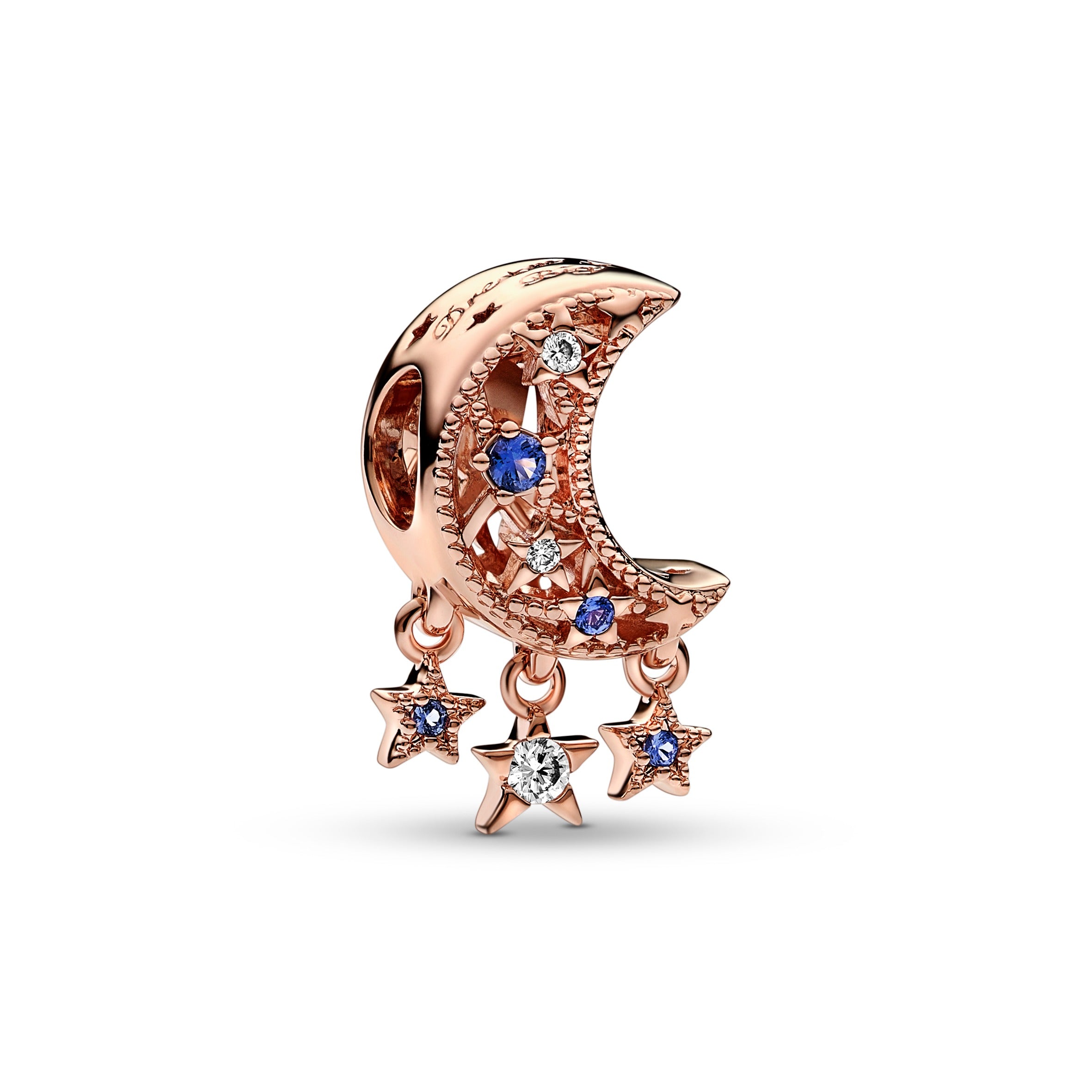 Moon 14K Rose Gold-Plated Charm With Stellar Blue Crystal And Clear Cubic Zirconia
