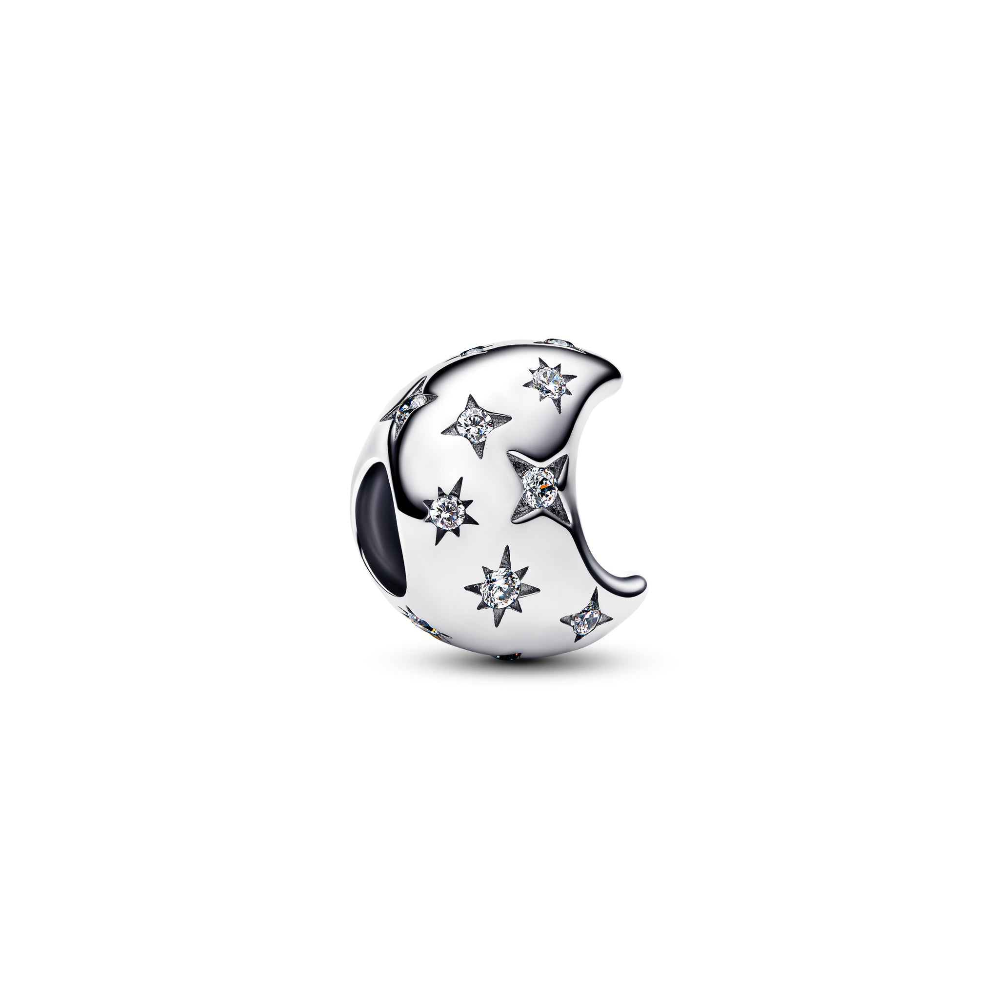 Moon Sterling Silver Charm With Clear Cubic Zirconia