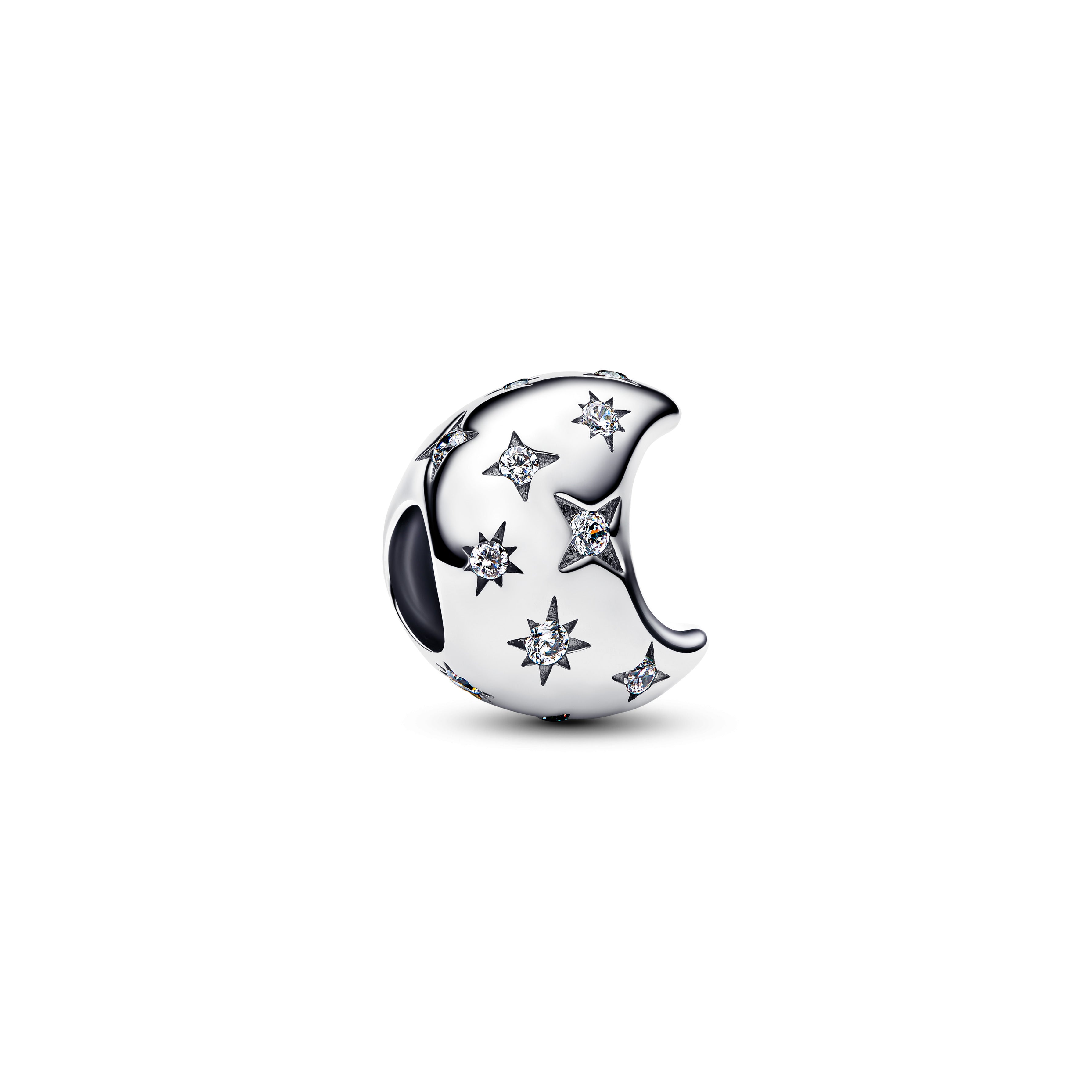 Moon Sterling Silver Charm With Clear Cubic Zirconia