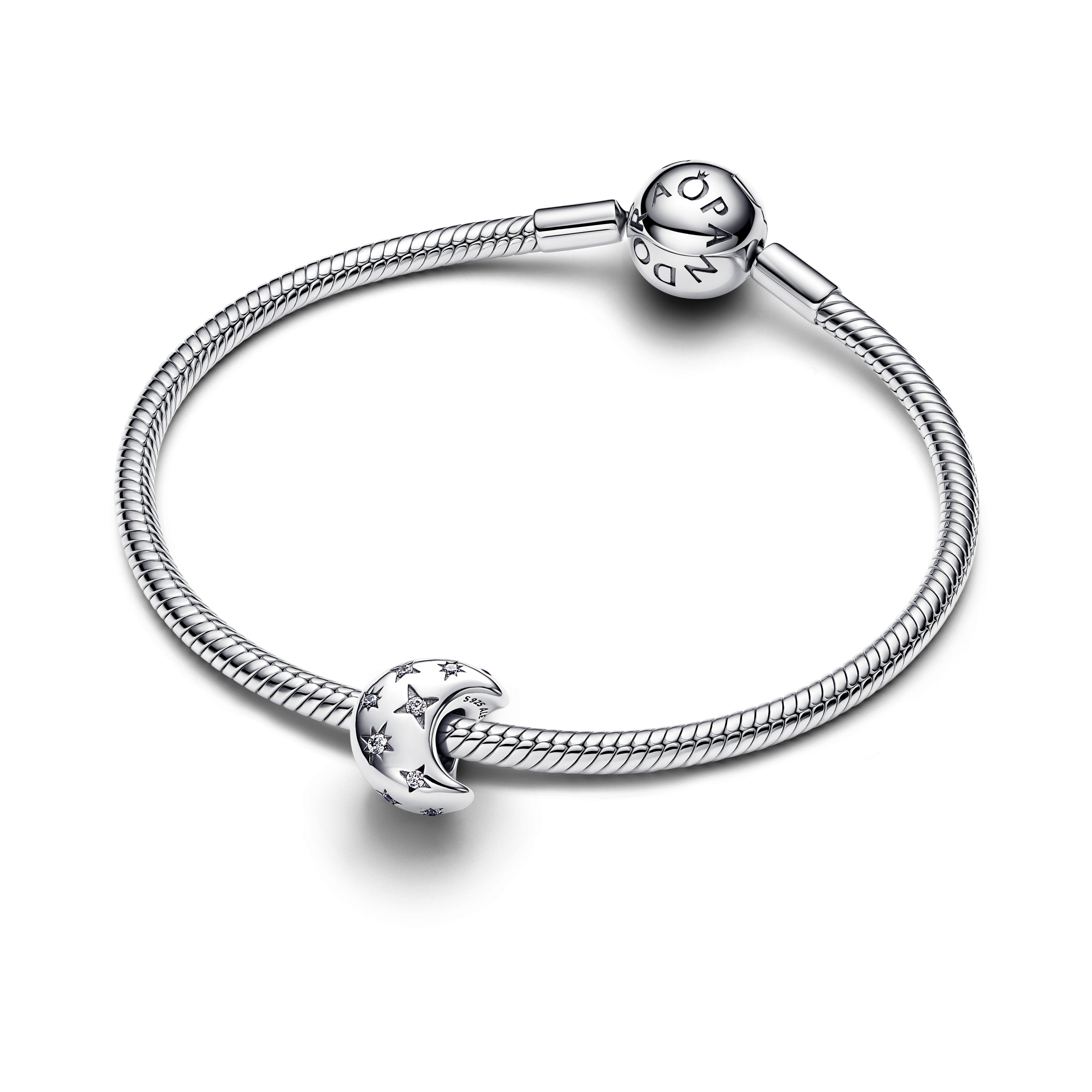 Moon Sterling Silver Charm With Clear Cubic Zirconia