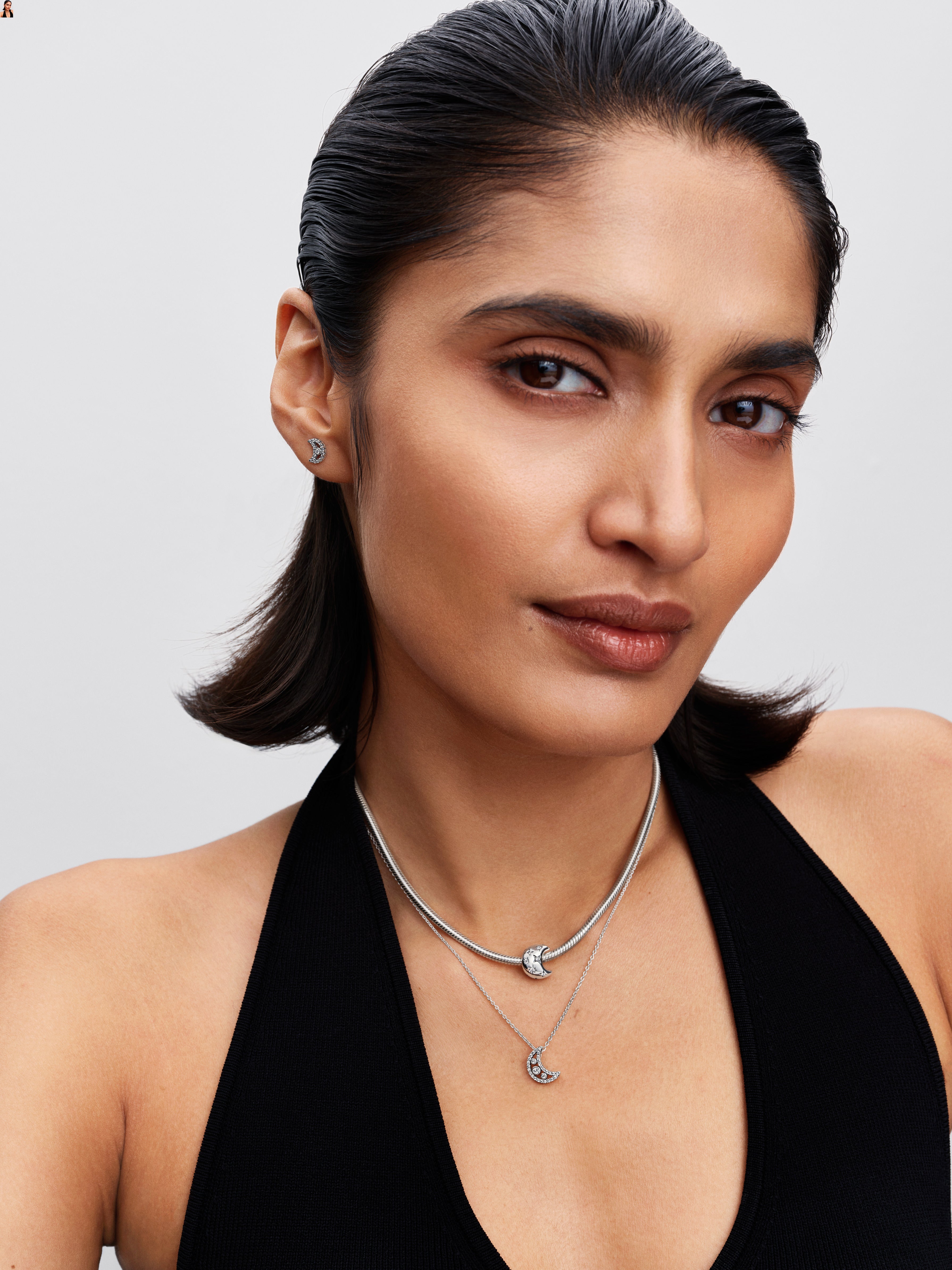 Moon Sterling Silver Charm With Clear Cubic Zirconia