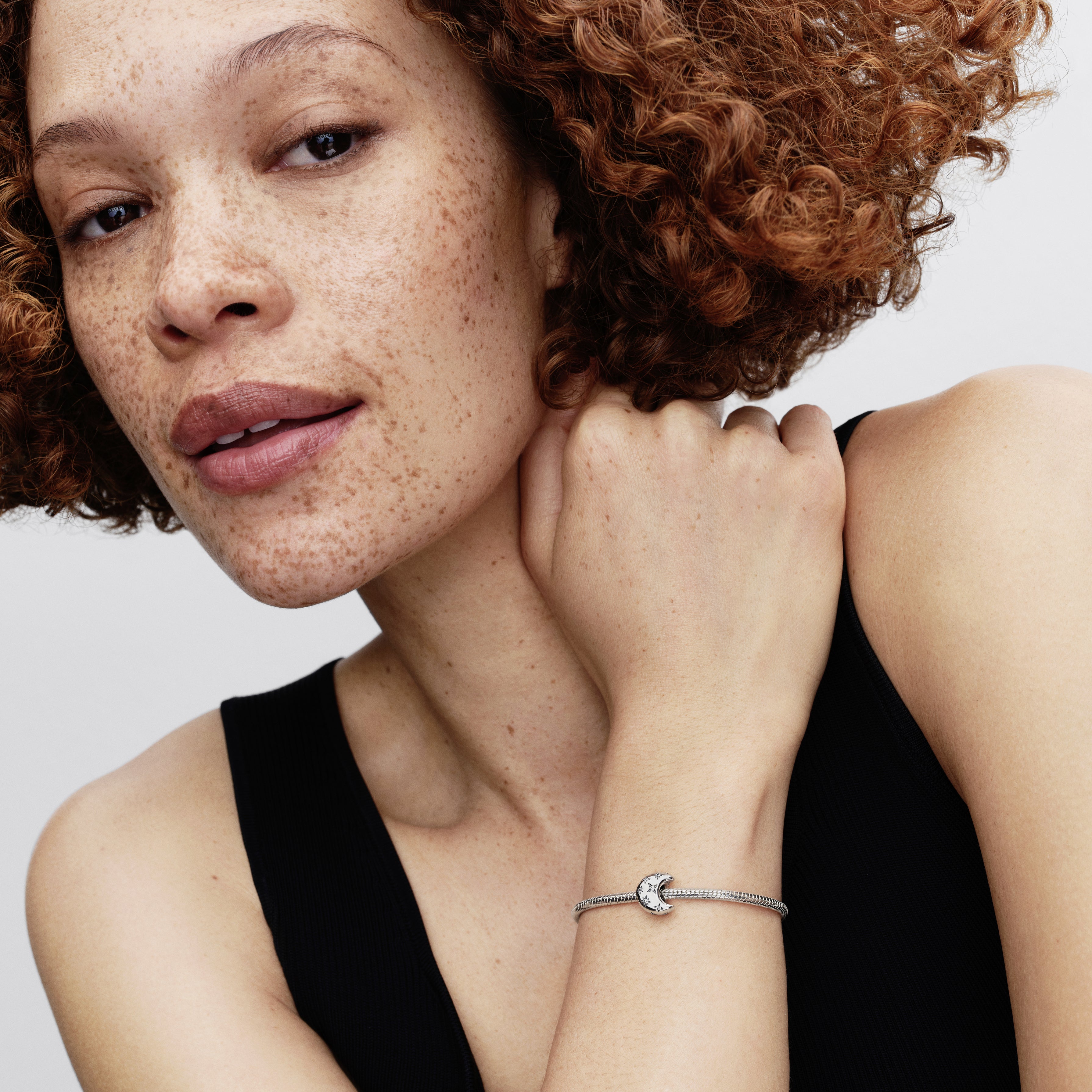 Moon Sterling Silver Charm With Clear Cubic Zirconia