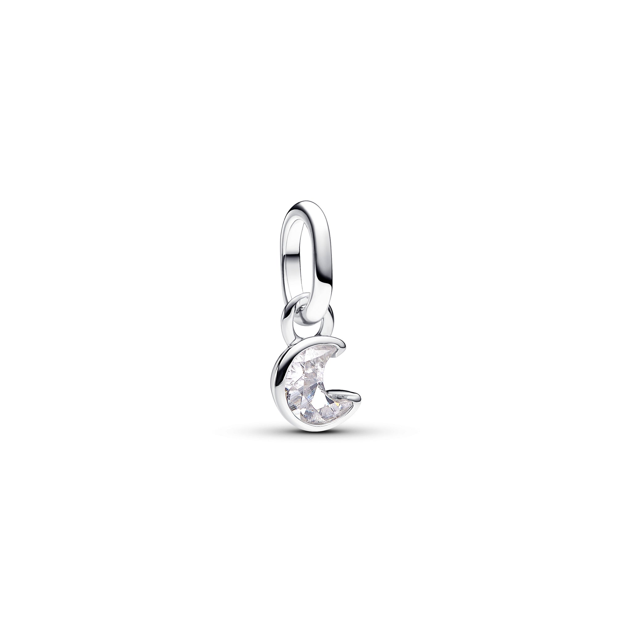 Moon Sterling Silver Mini Dangle With Clear Cubic Zirconia