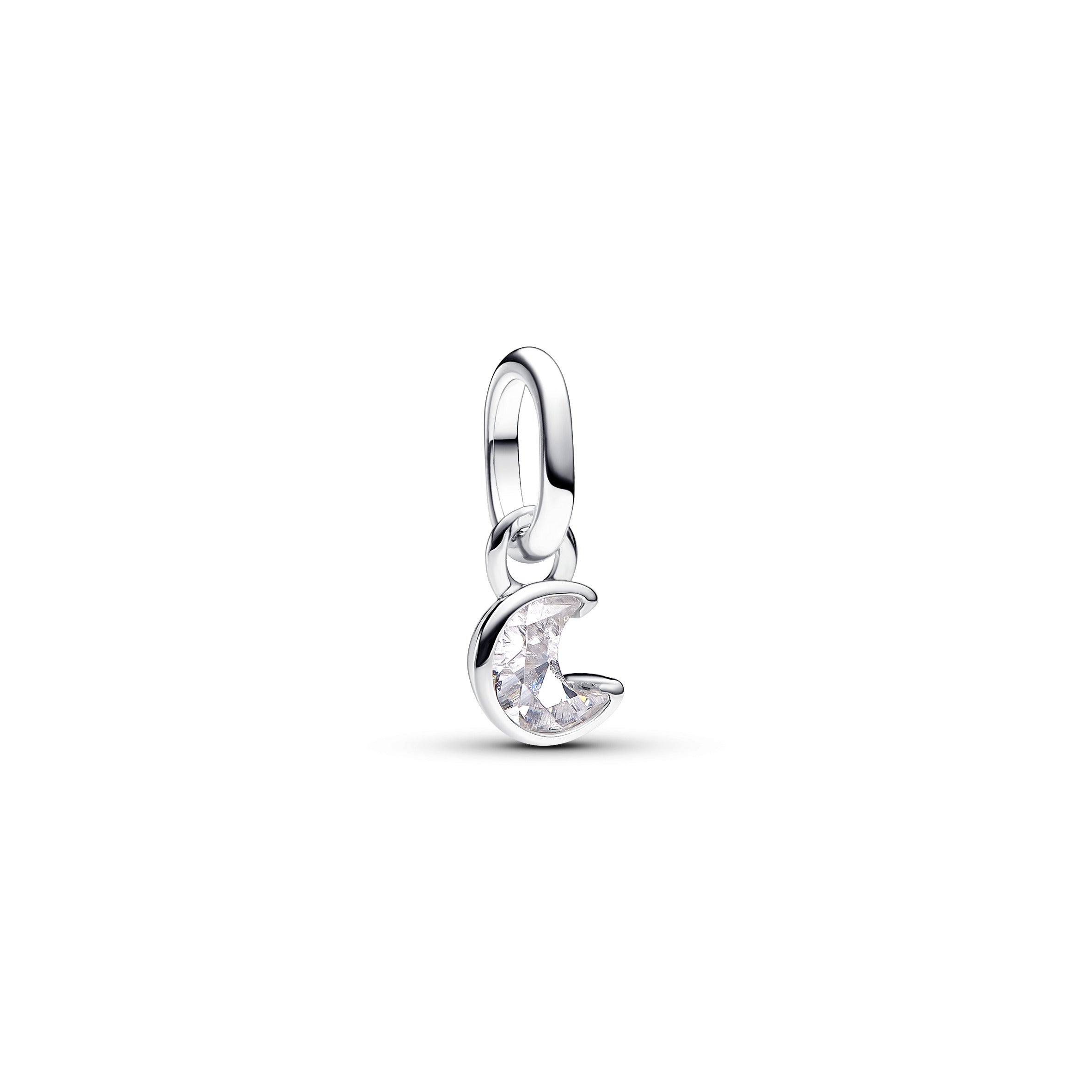 Moon Sterling Silver Mini Dangle With Clear Cubic Zirconia