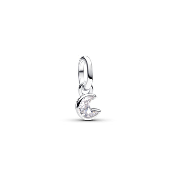 Moon Sterling Silver Mini Dangle With Clear Cubic Zirconia