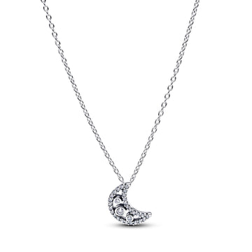 Moon Sterling Silver Pendant Necklace With Clear Cubic Zirconia