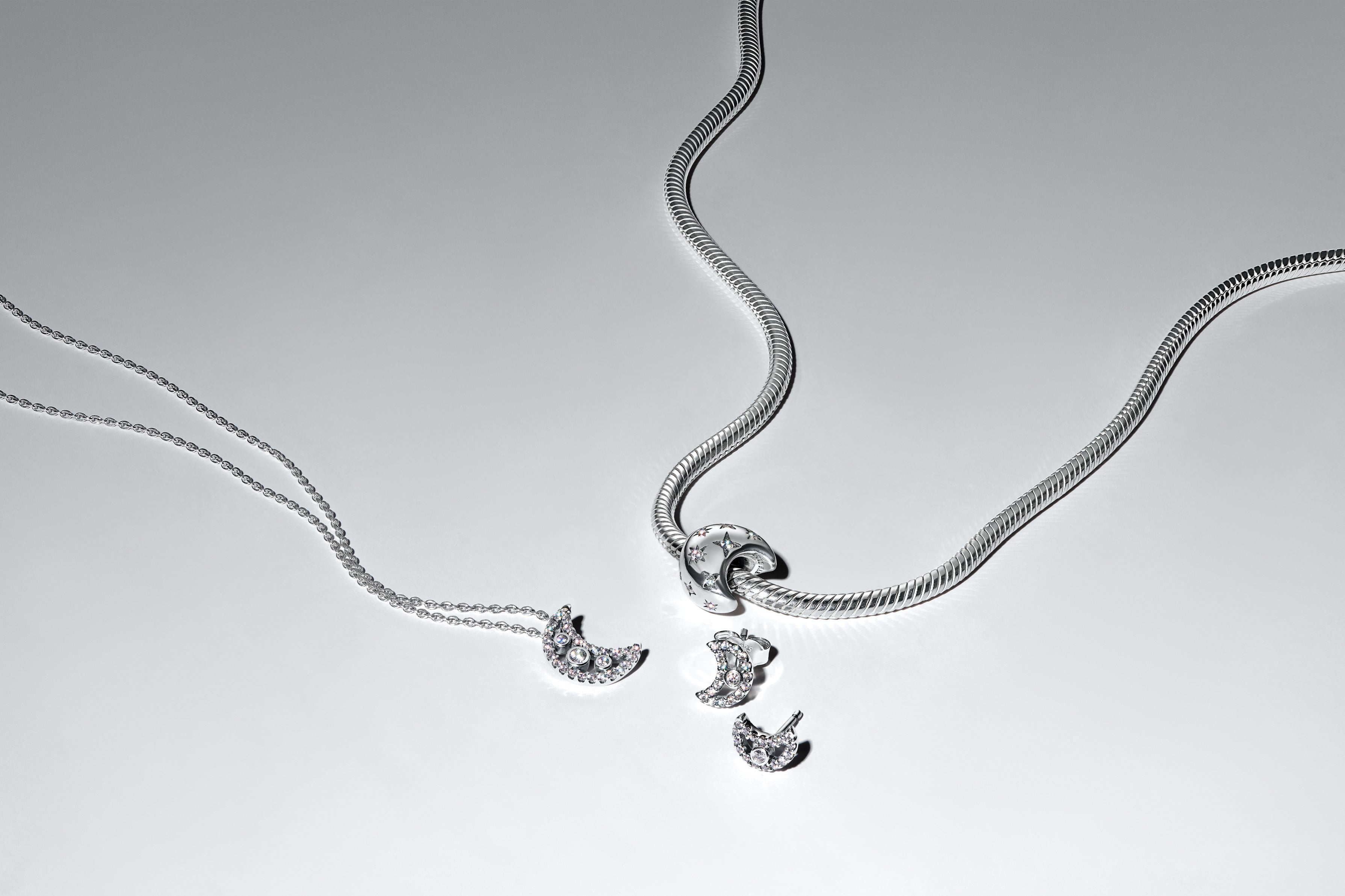 Moon Sterling Silver Stud Earrings With Clear Cubic Zirconia